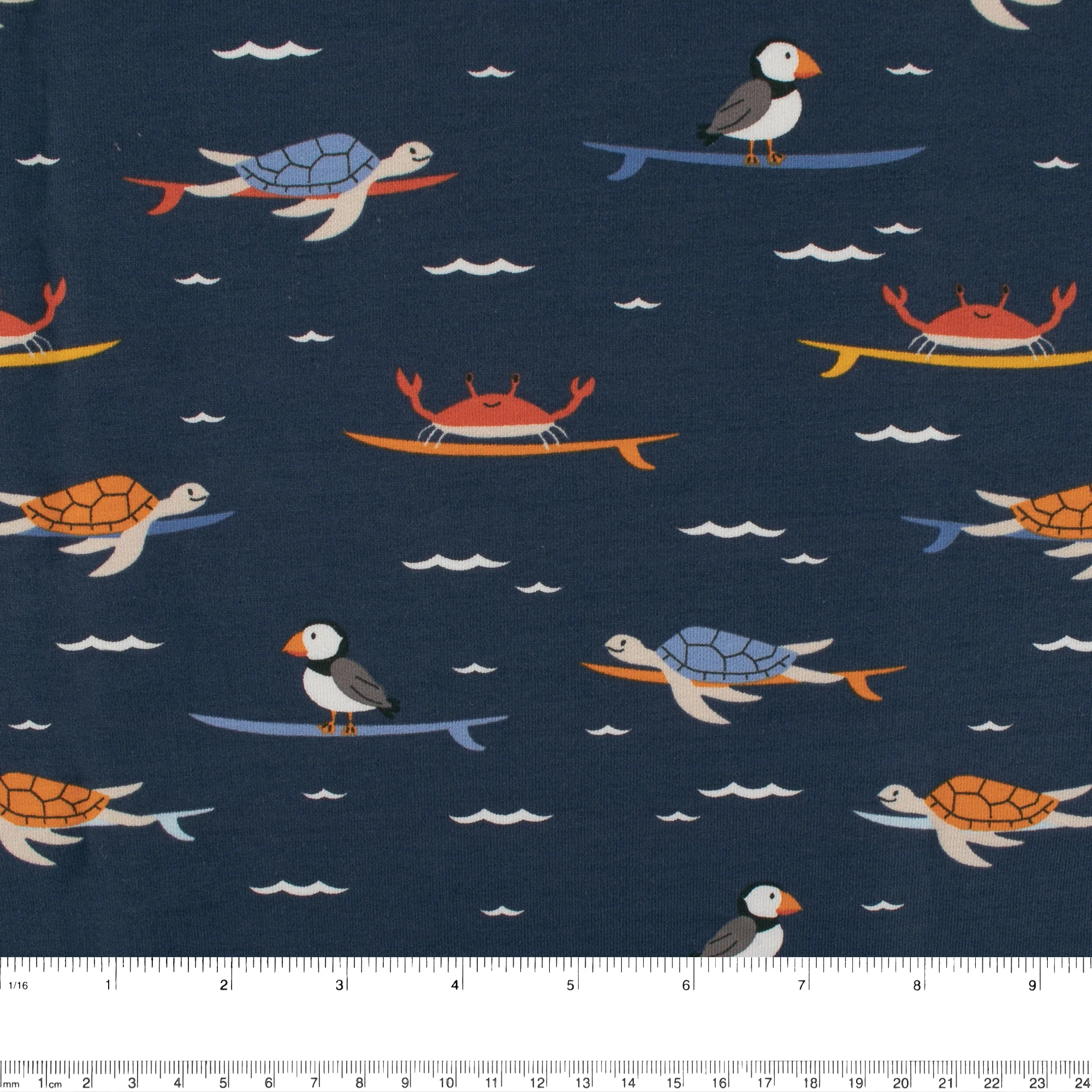 EUROPEAN - Cotton French Terry Print - Turtles - Navy - Image 3