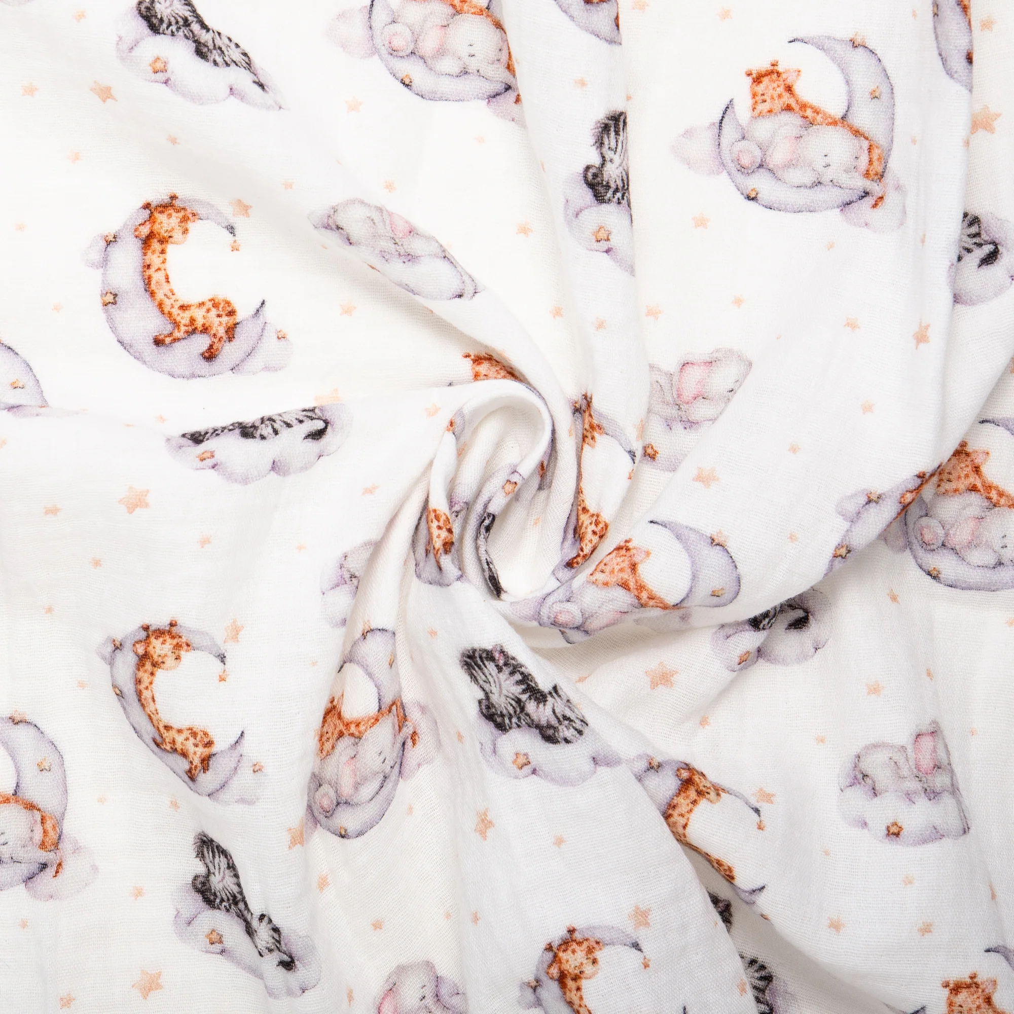EUROPEAN Digital printed double gauze - Animals / Moon / Clouds - White - Image 2
