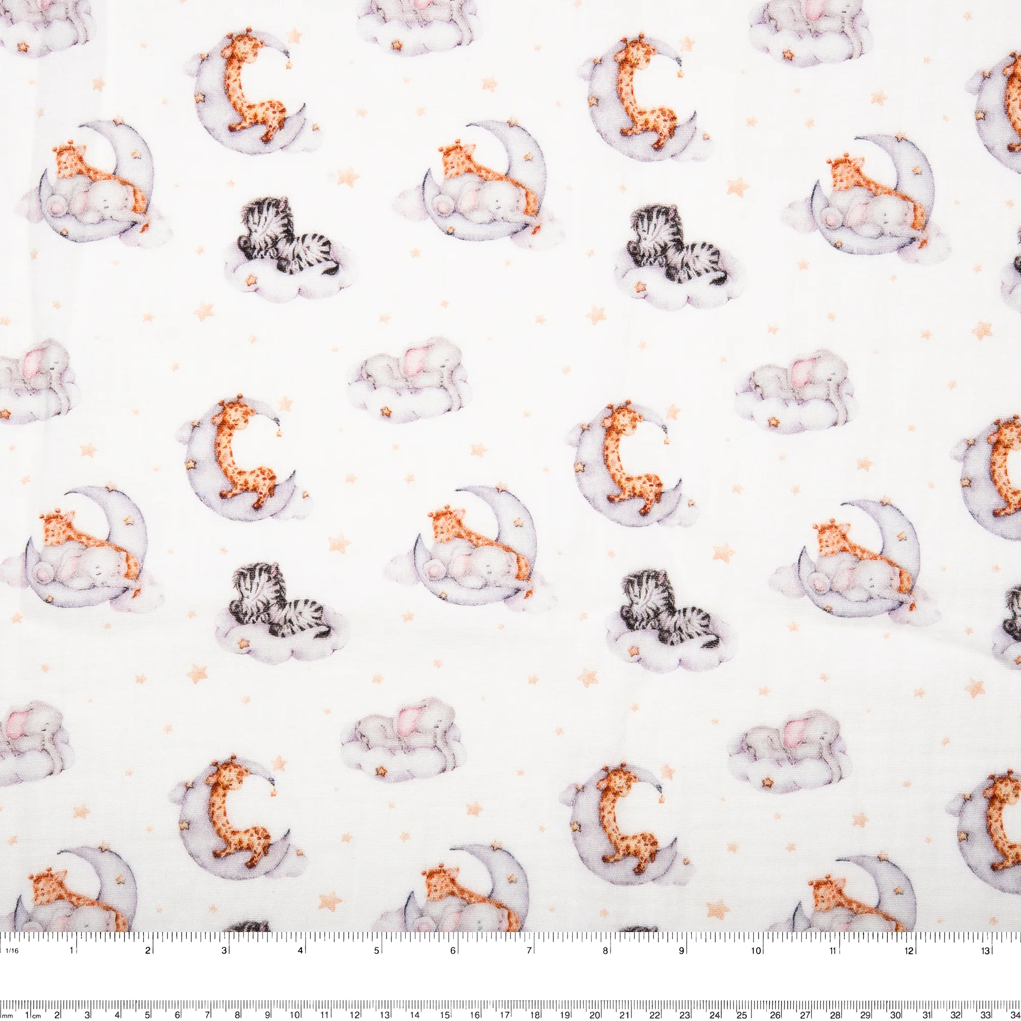 EUROPEAN Digital printed double gauze - Animals / Moon / Clouds - White - Image 3