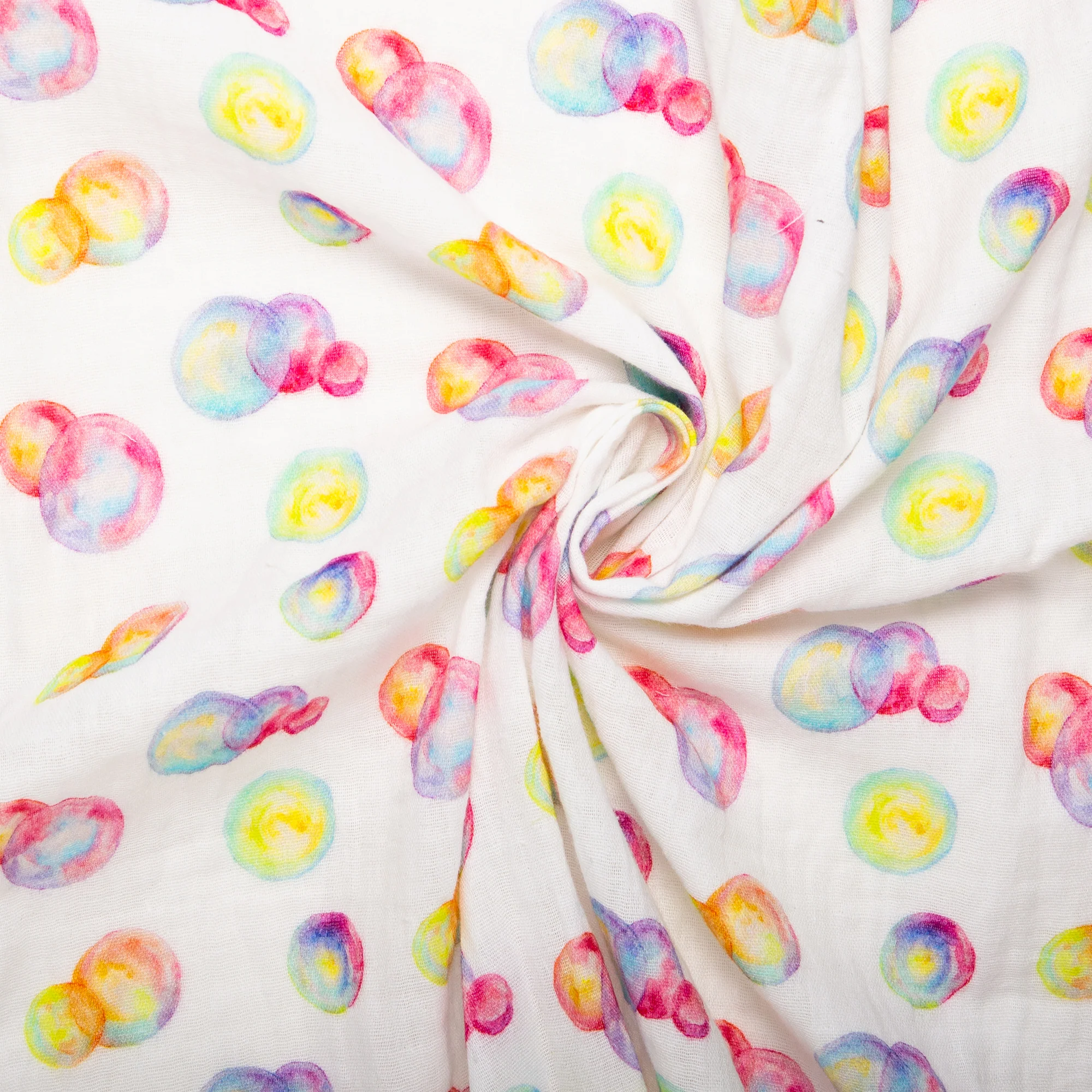 EUROPEAN Digital printed double gauze - Bubbles - Pink / Yellow - Image 2