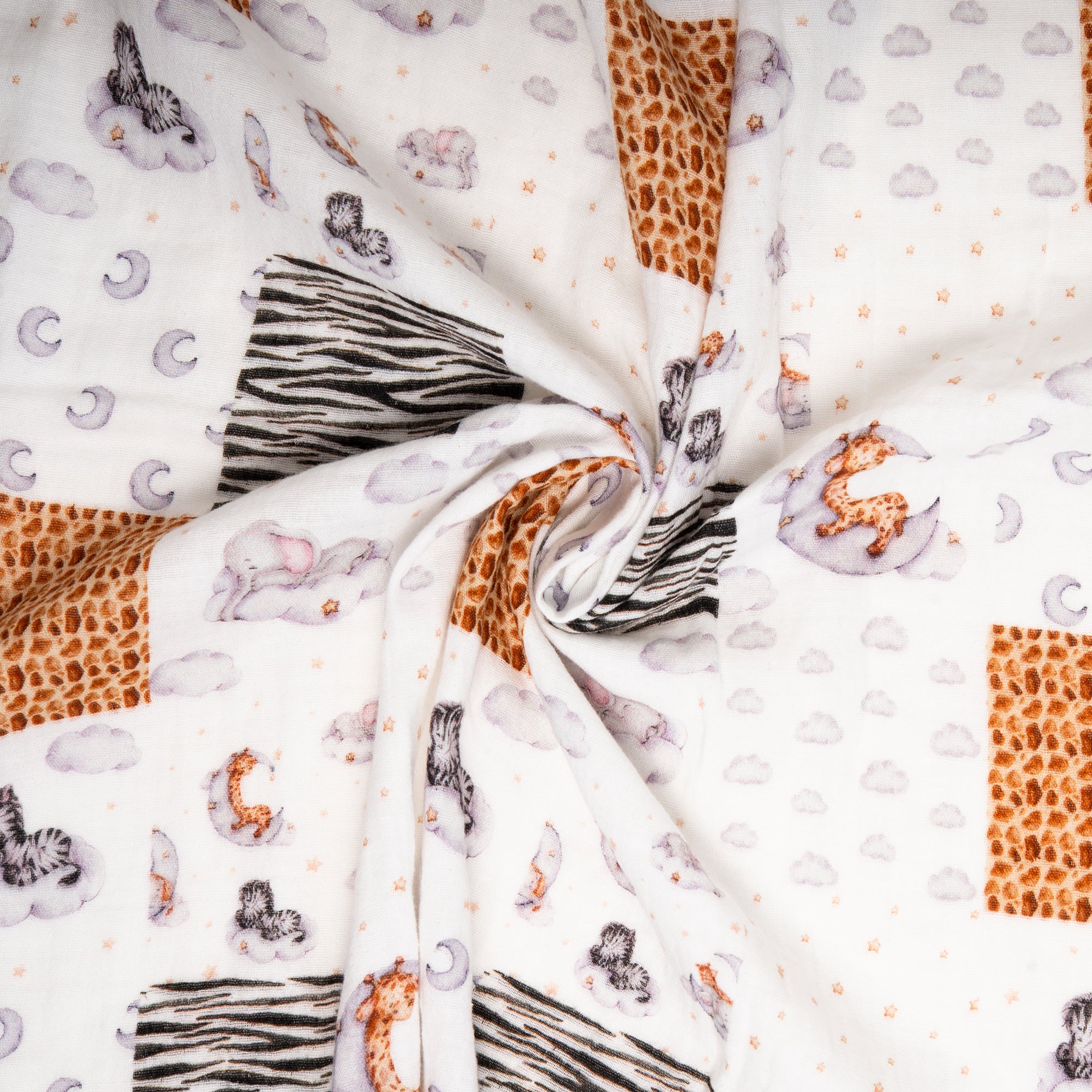 EUROPEAN Digital printed double gauze - Patchwork Zebra - White - Image 2