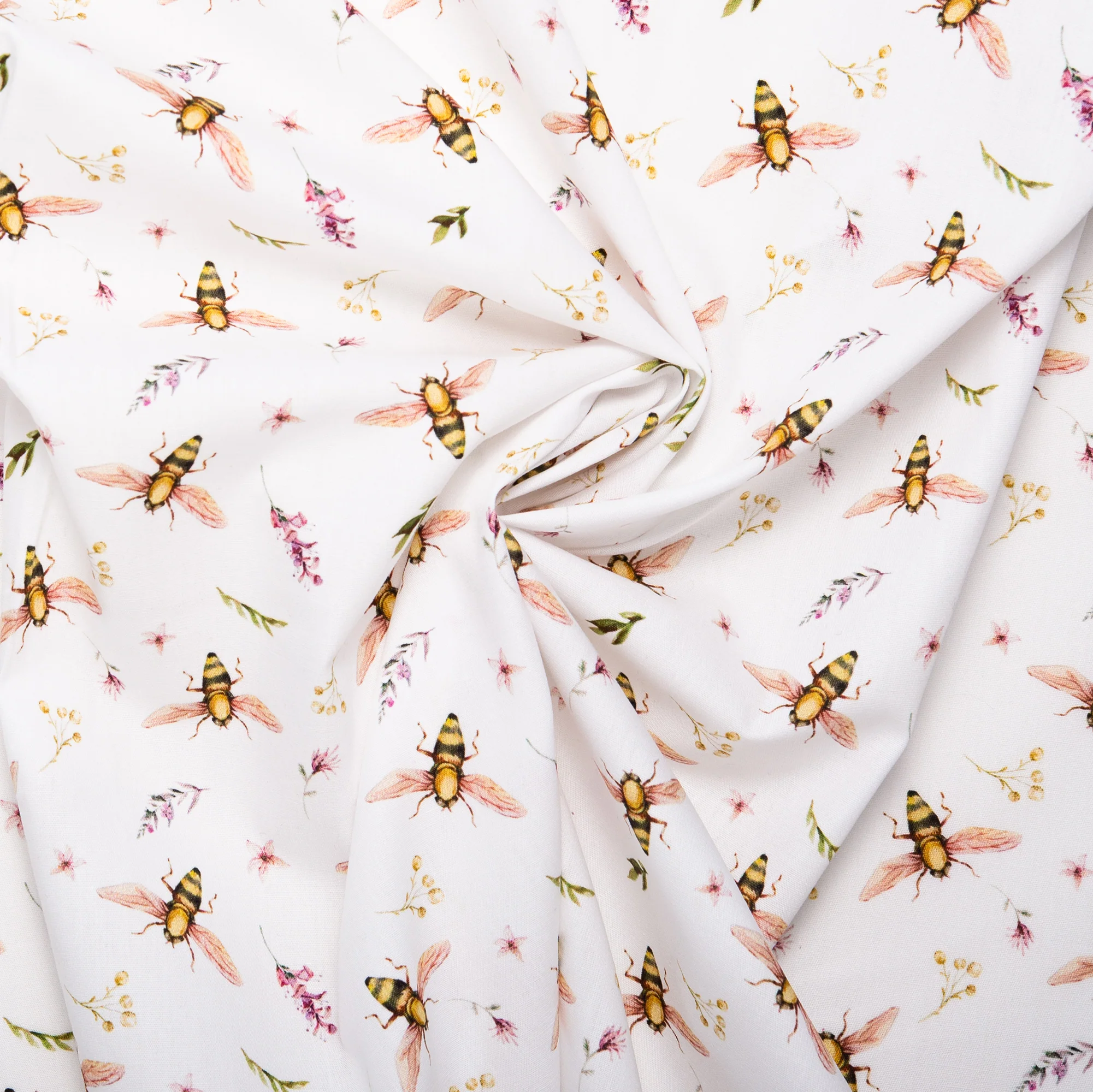 EUROPEAN Digital printed poplin - Bees - White - Image 2