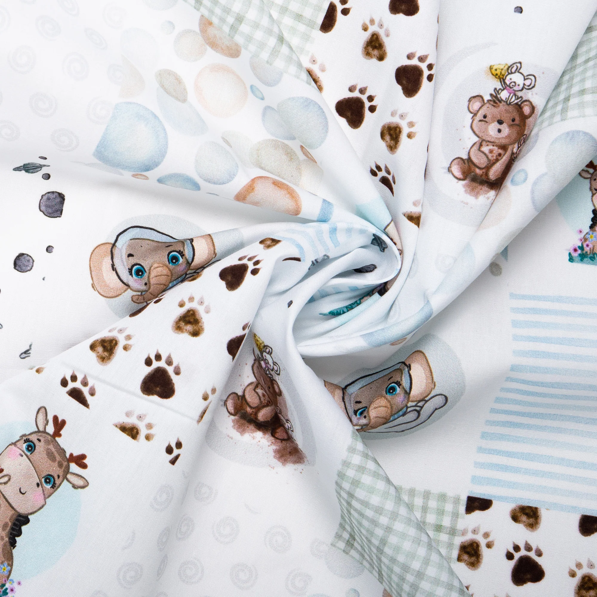 EUROPEAN Digital printed poplin - Patchwork giraffe - White - Image 2