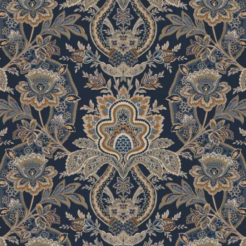 fabric-paisley-damask-navy-printed-velvet-flat_28x8 Sample.