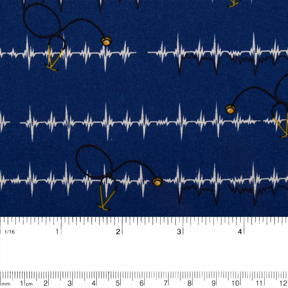 FRONT LINES Cotton print - Heart pulse - Navy - Image 2