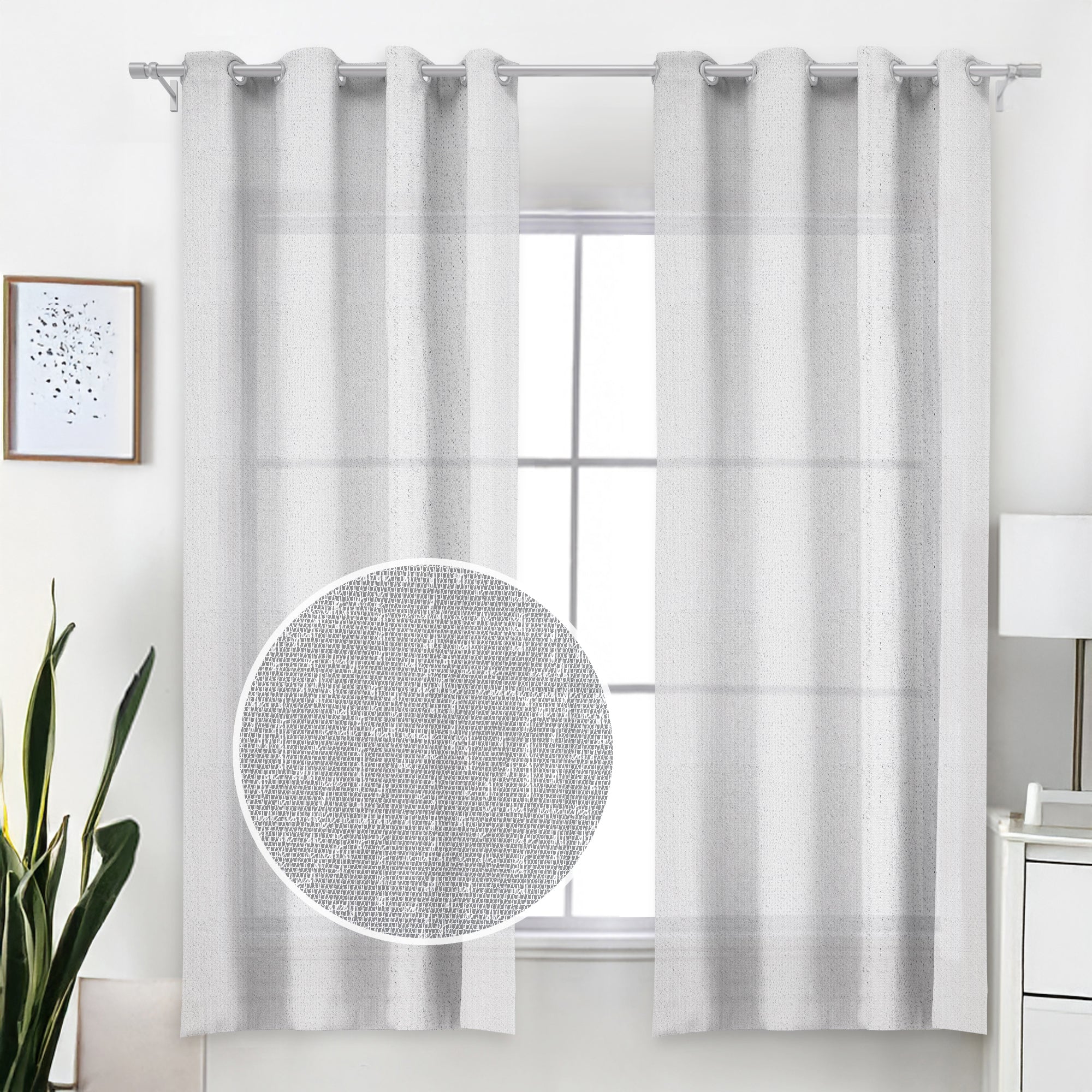 Grommet curtain panel - Boucle - White - Image 2