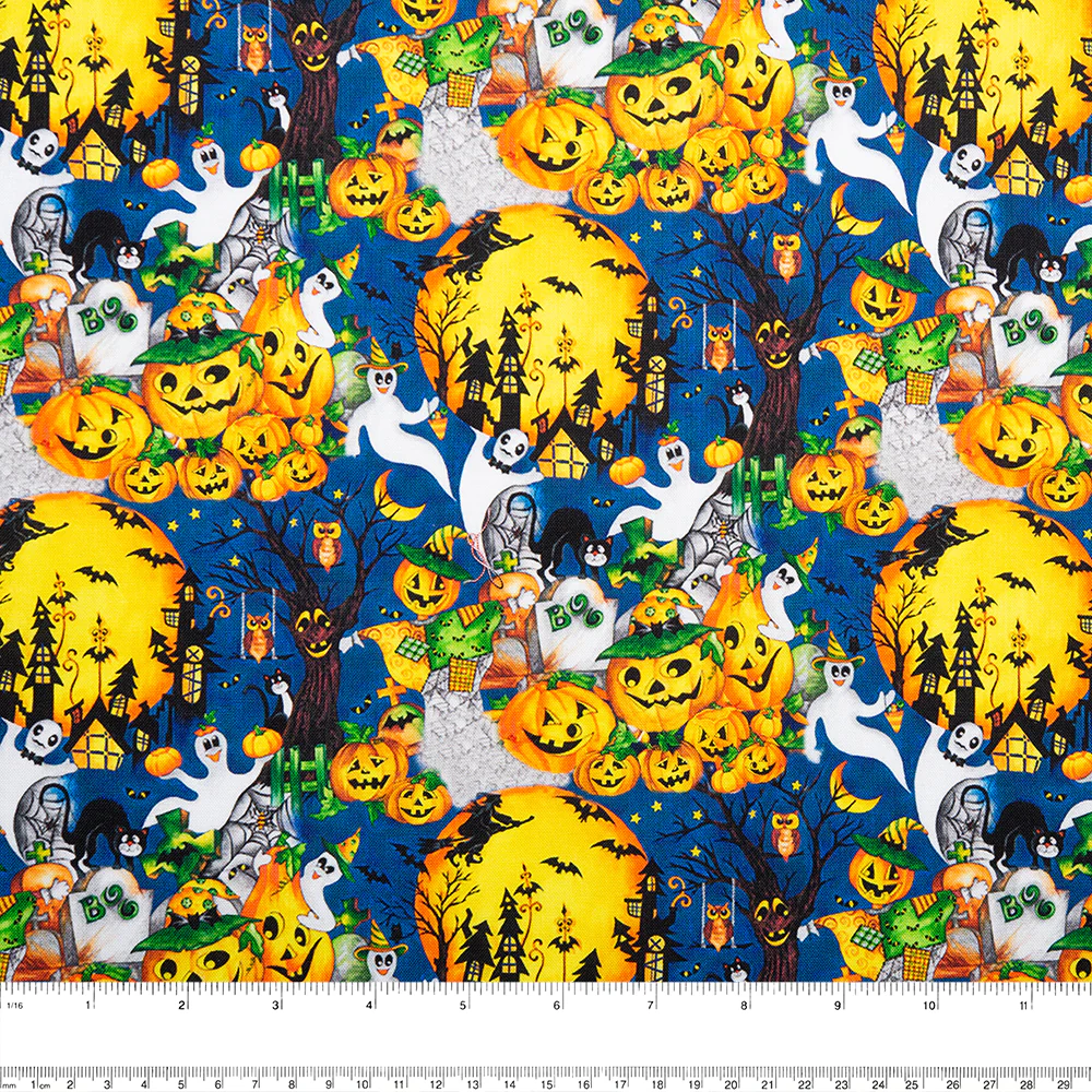 Halloween Fun Print - Pumpkin / Moon - Blue - Image 2