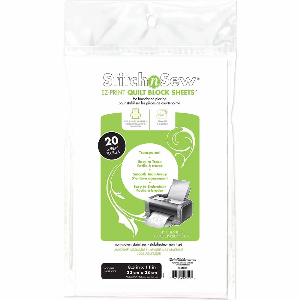 HEATNBOND Stitch n Sew EZ Print Quilt Block Sheets - 20 pcs - 22 x 28cm (8½" x 11")