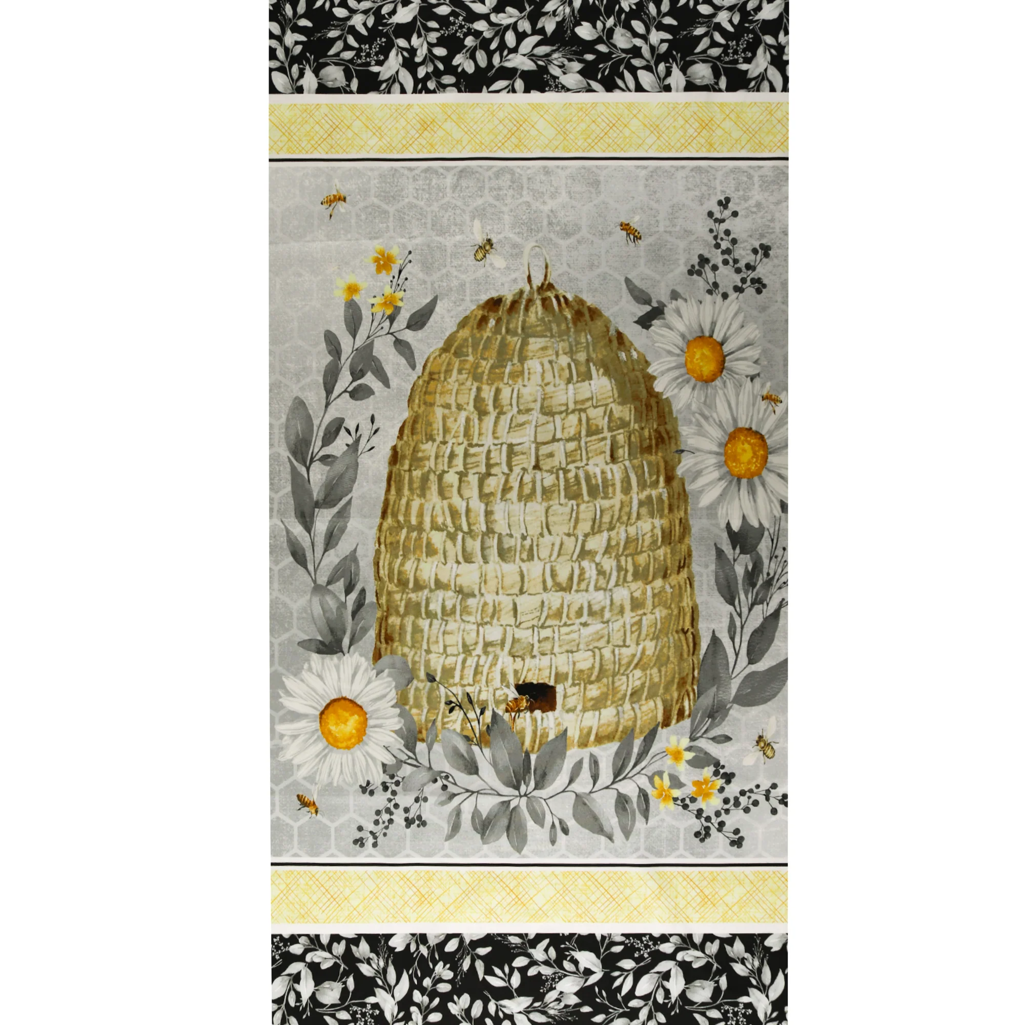 Henry Glass - Printed Cotton - «SWEET BEES» - Panel 24 x 44 in (60 x 112 cm) - 003 - Yellow