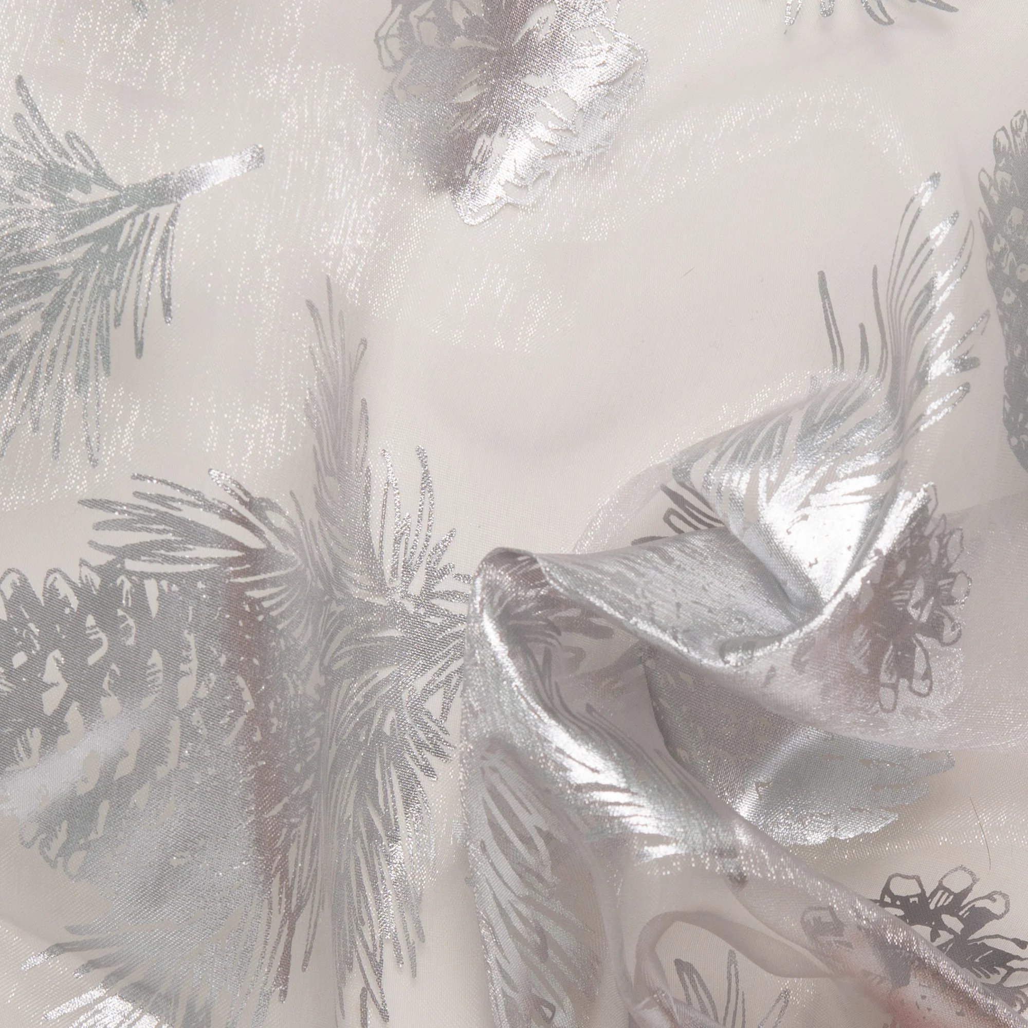 Holiday Organza Foil - Pine cone - White / Silver - Image 2