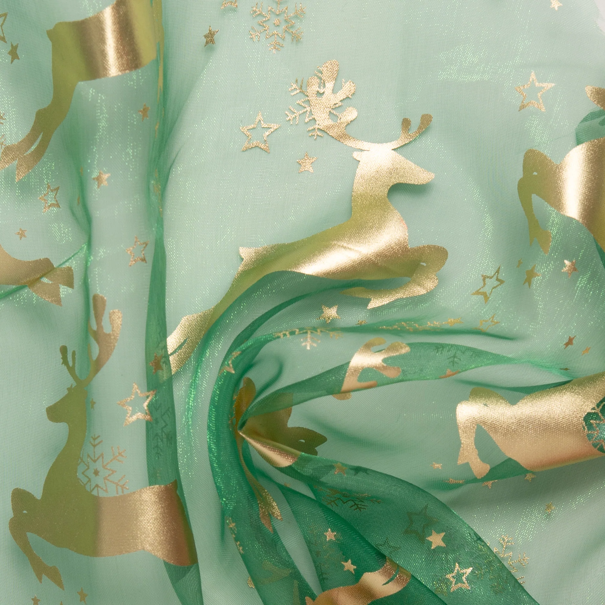 Holiday Organza Foil - Reindeer - Green - Image 2
