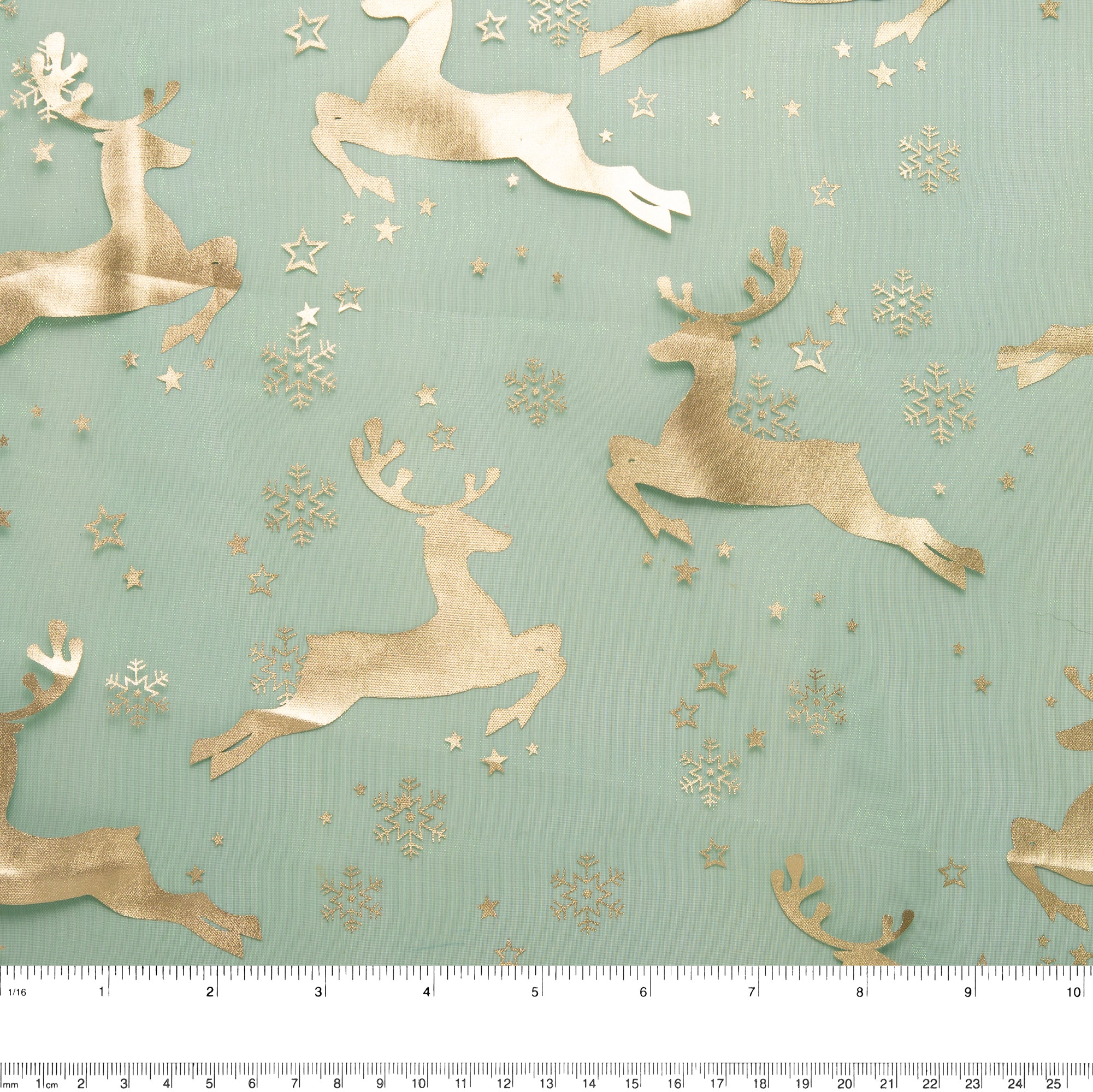 Holiday Organza Foil - Reindeer - Green - Image 3