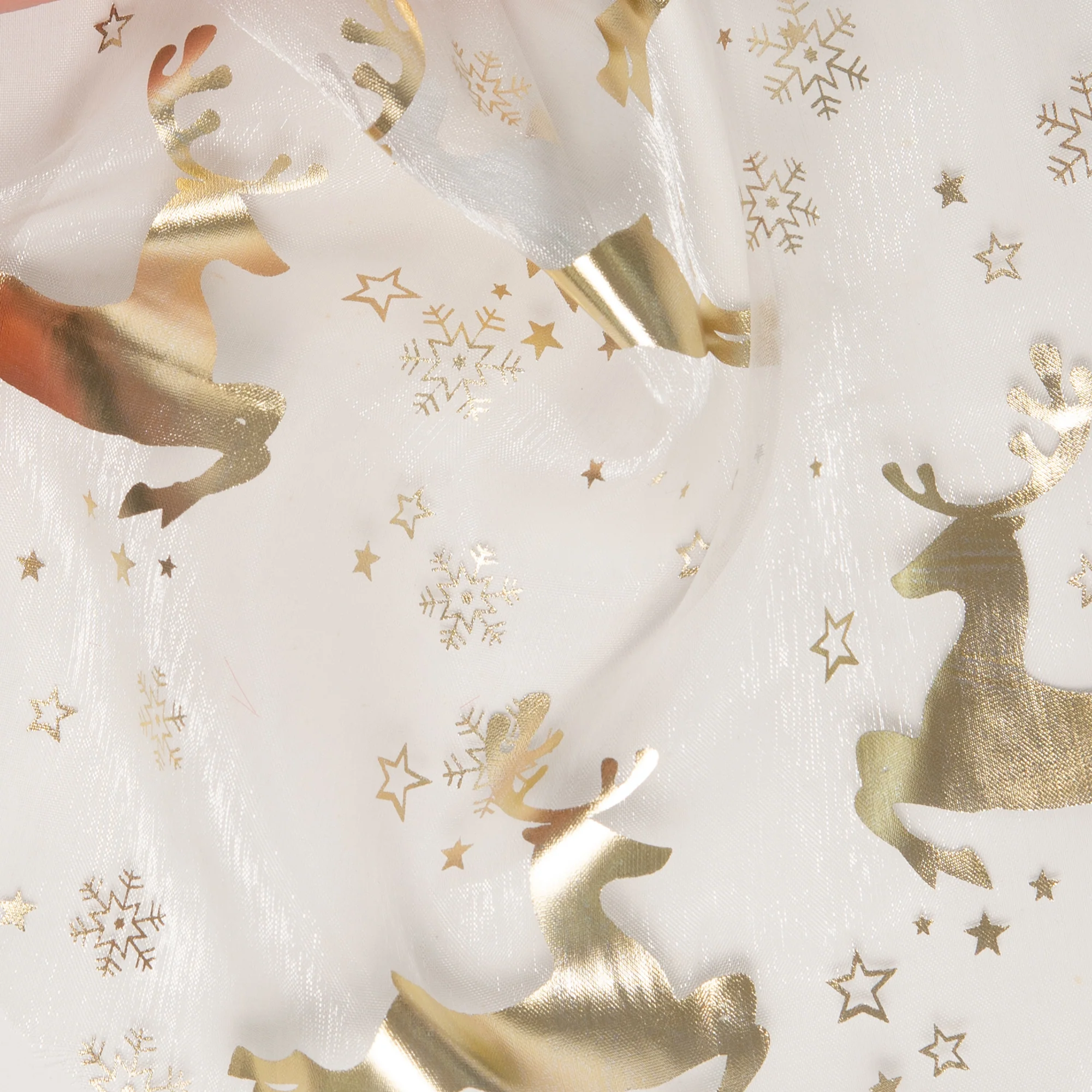 Holiday Organza Foil - Reindeer - White / Gold - Image 2