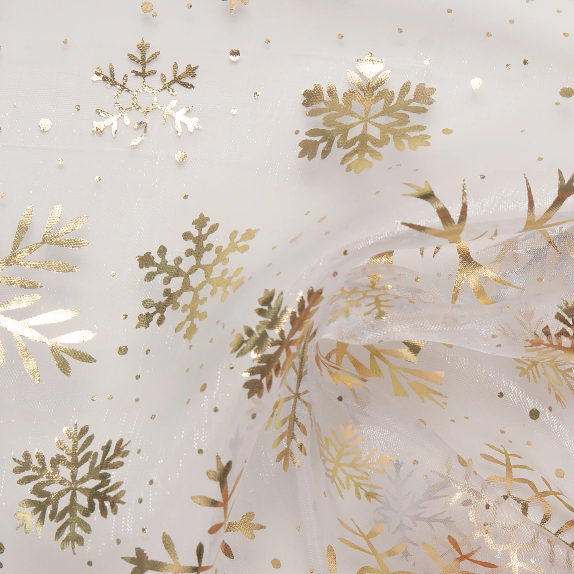 Holiday Organza Foil - Snowflake - White / Gold - Image 2
