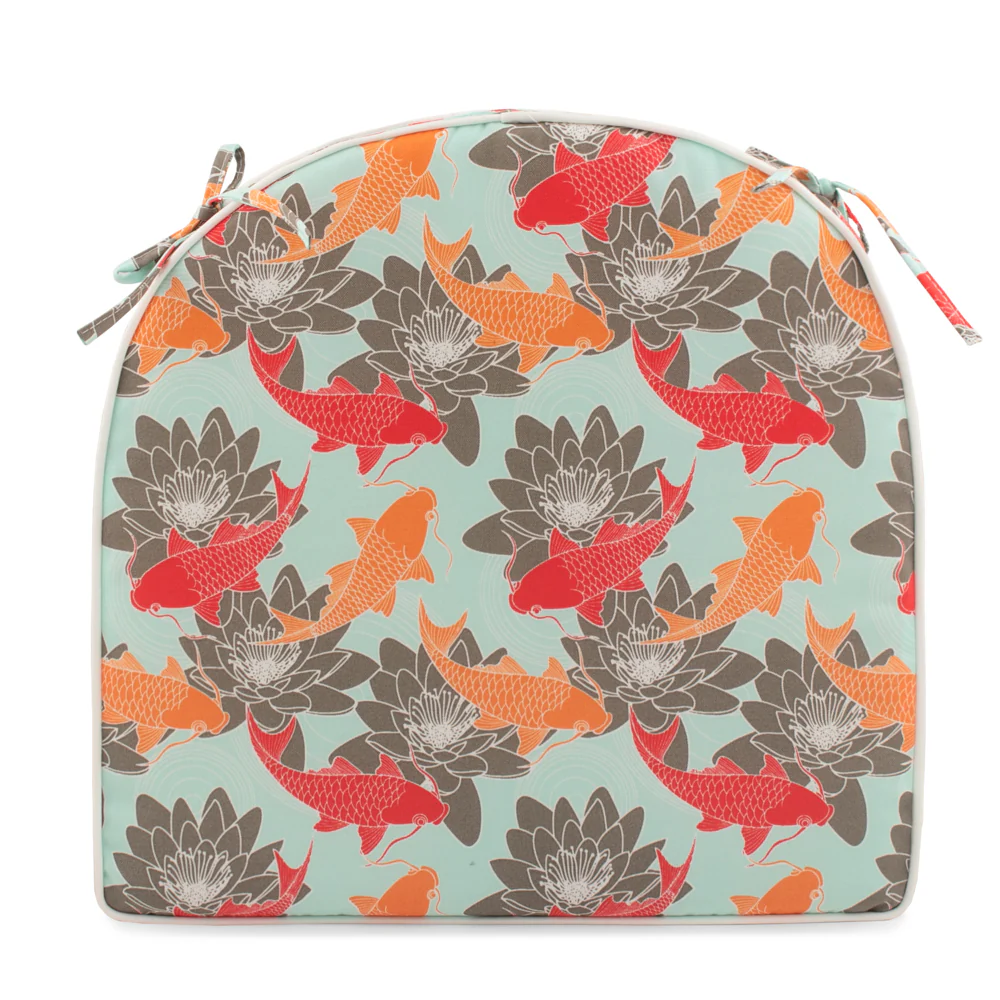 Indoor/Outdoor chair pad cushion - Koi - Aqua - 18 x 18 x 1.5''
