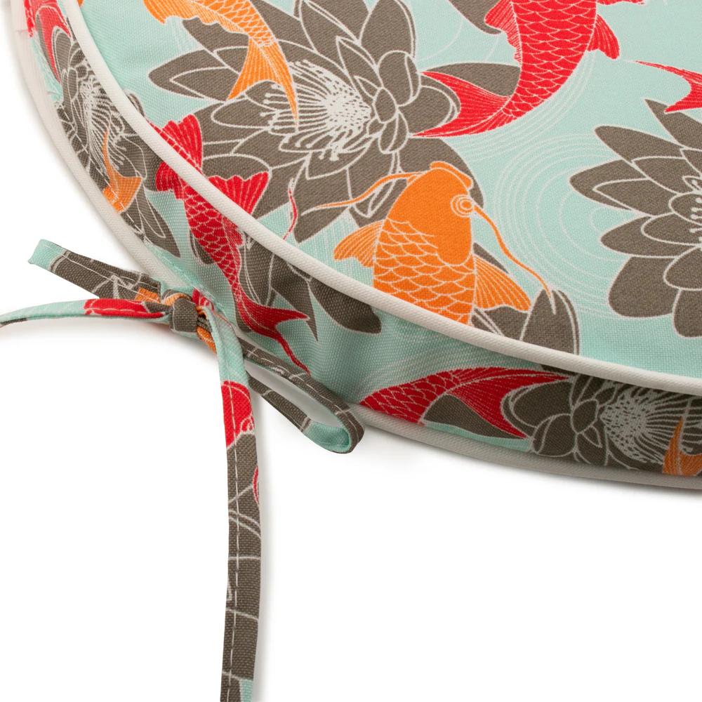 Indoor/Outdoor chair pad cushion - Koi - Aqua - 18 x 18 x 1.5'' - Image 2