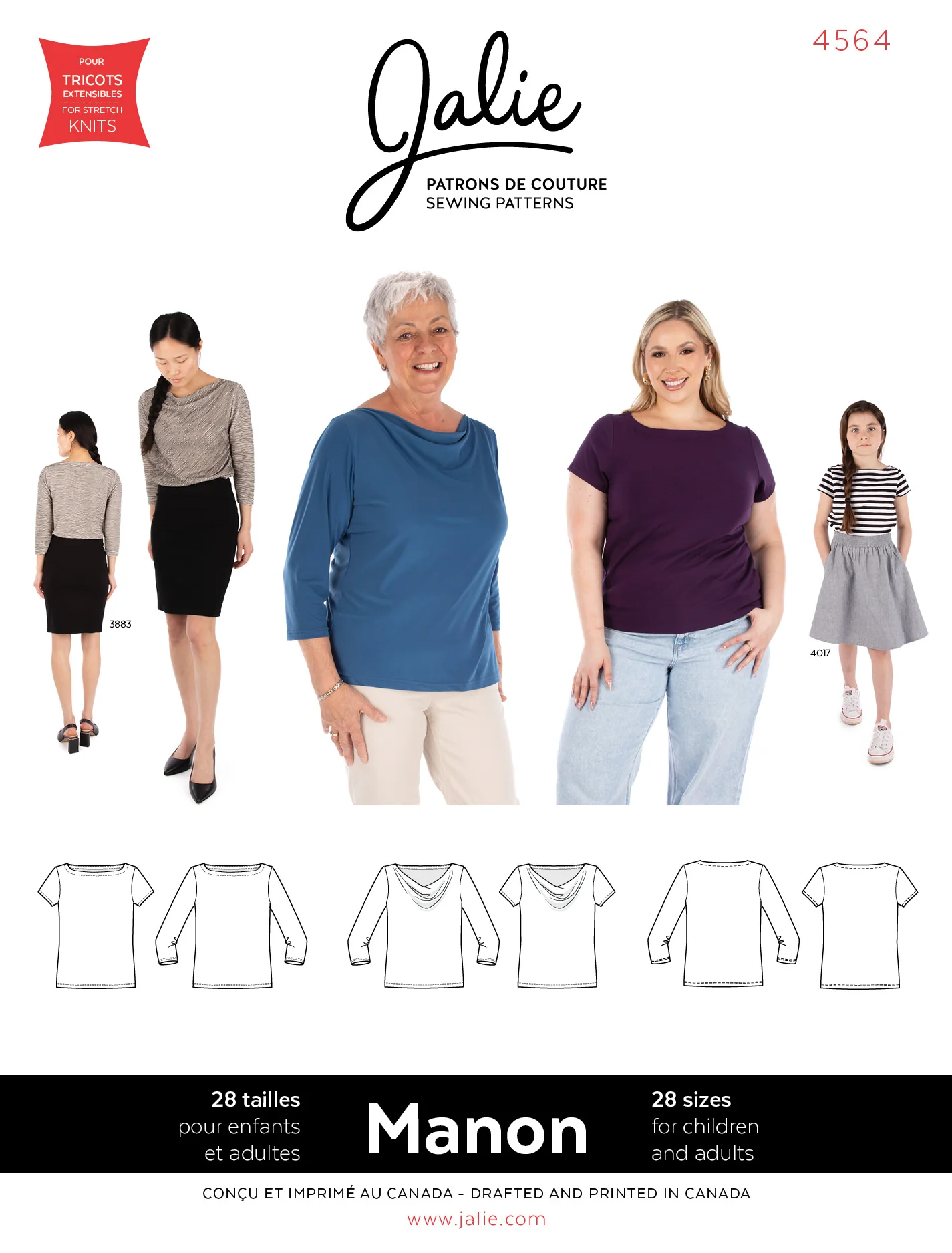 Jalie 4564 - MANON Boat nack or cowl neck tees