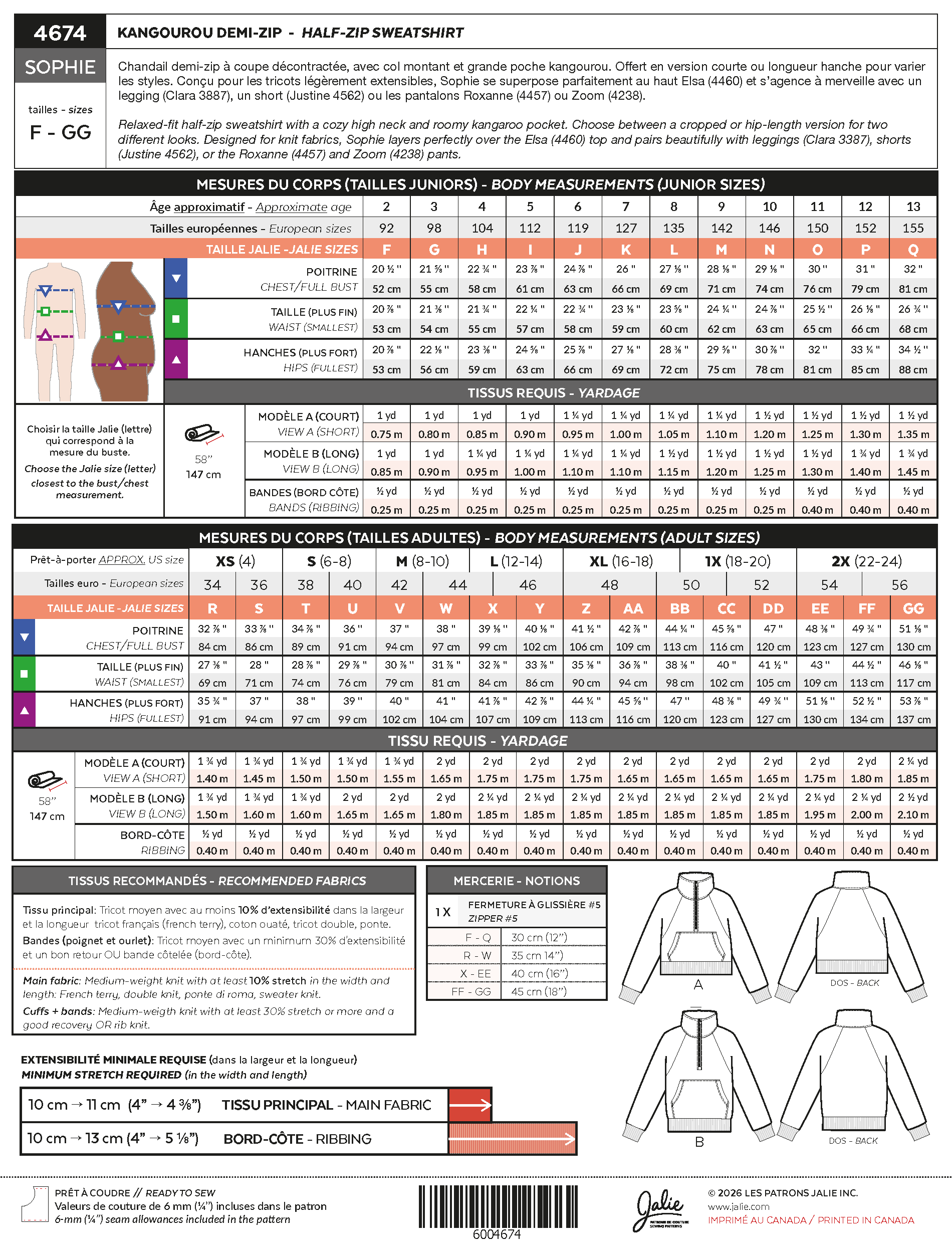 Jalie 4674 - SOPHIE Half-zip sweatshirt - Image 2