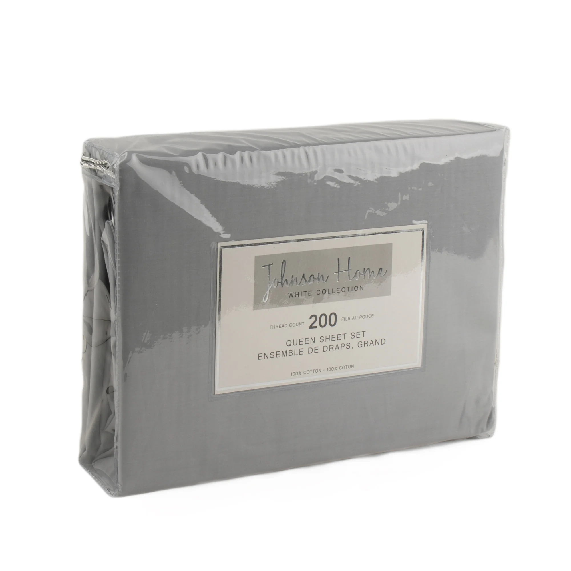 Johnson Home - 200 Thread Count Sheet Set - Light Grey - Queen size