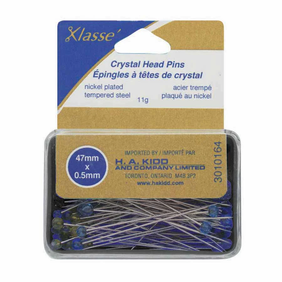 KLASSE´ Crystal Head Pins blue/yellow 100pcs - 47mm (1⅞")