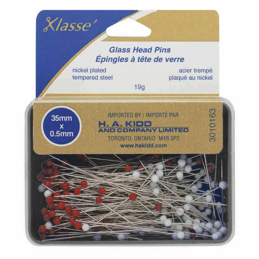 KLASSE´ Glass Head Pins red/white 175pcs - 35mm (1⅜")