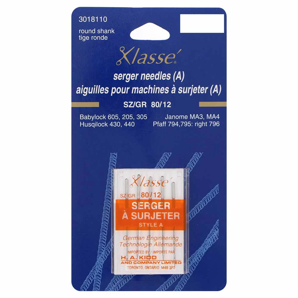 KLASSE´ Serger Needles Carded Round Shank - Size 80/12 - 5 count