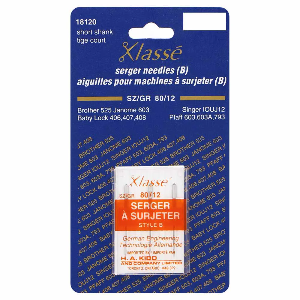KLASSE´ Serger Needles Carded Short Shank - Size 80/12 - 5 count