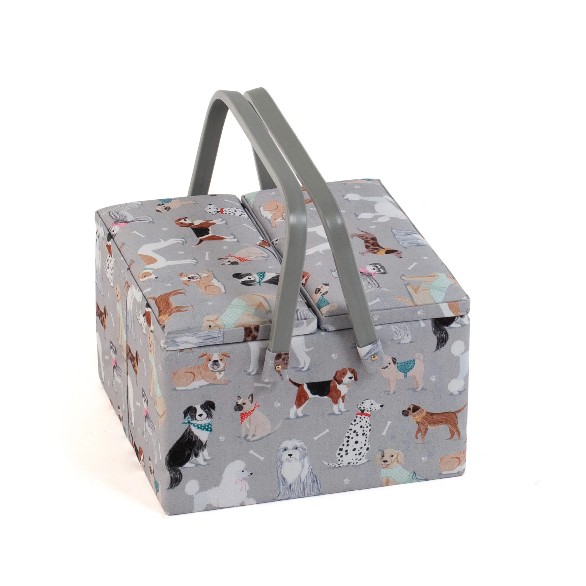 Large Sewing Basket, 2 handles - Grey Dogs
