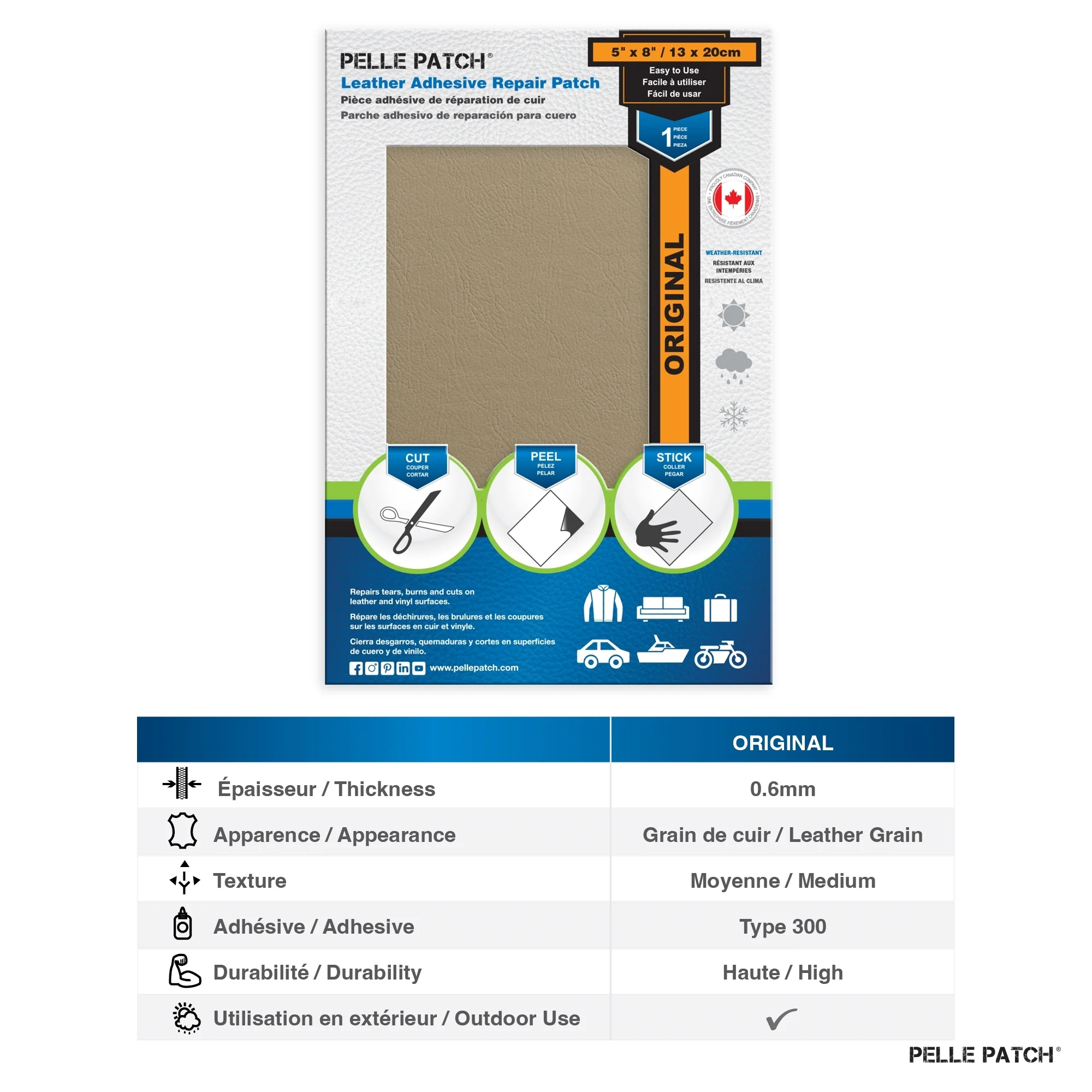 PELLE PATCH Leather Adhesive Repair Patch - Beige - 5 x 8 inch (13 x 20 cm) - Image 2