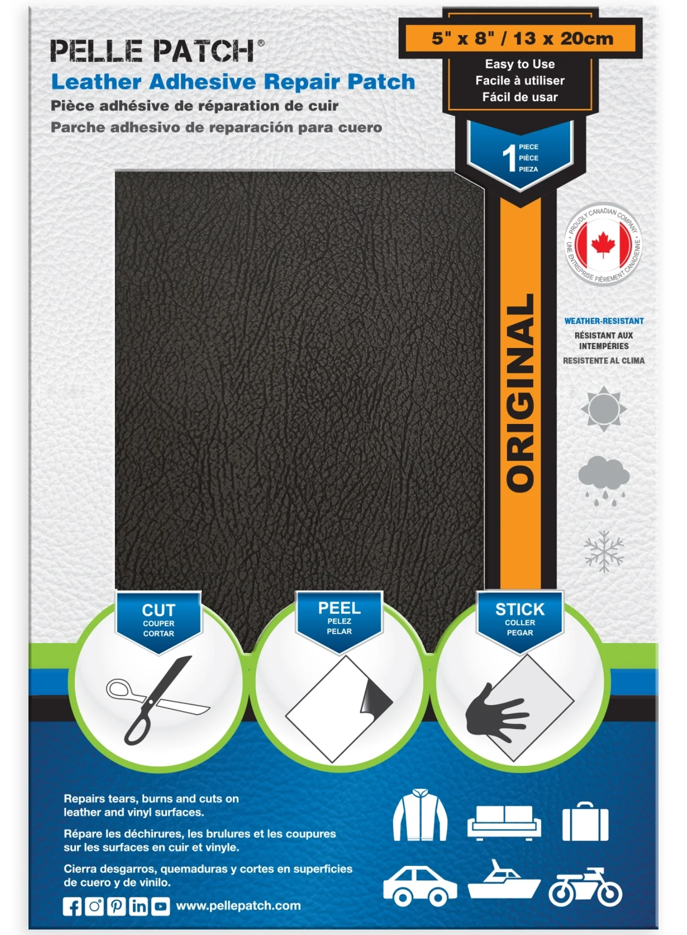 PELLE PATCH Leather Adhesive Repair Patch - Black - 5 x 8 inch (13 x 20 cm) - Image 3