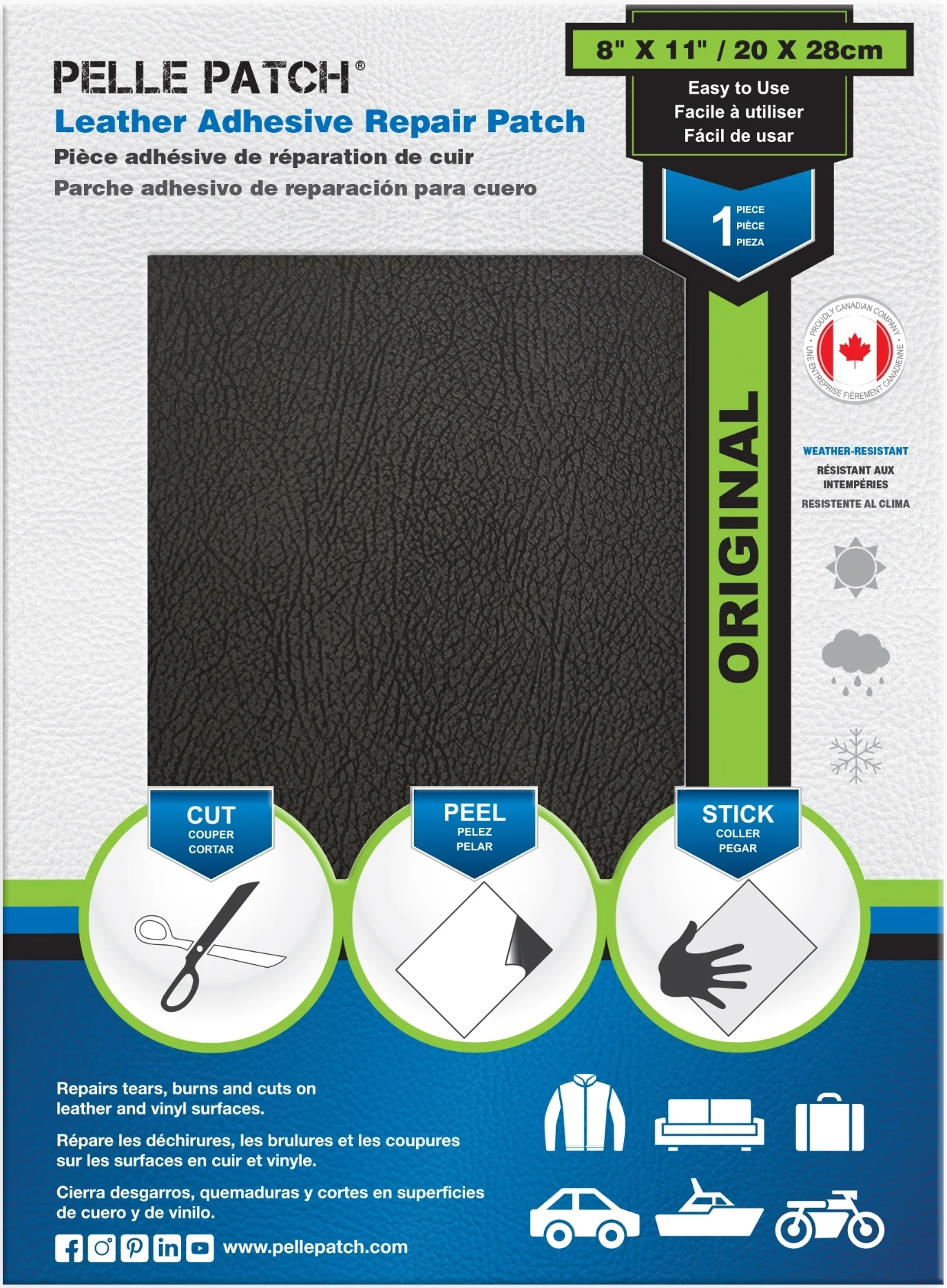 PELLE PATCH Leather Adhesive Repair Patch - Black - 8 x 11 inch (20 x 28 cm) - Image 3