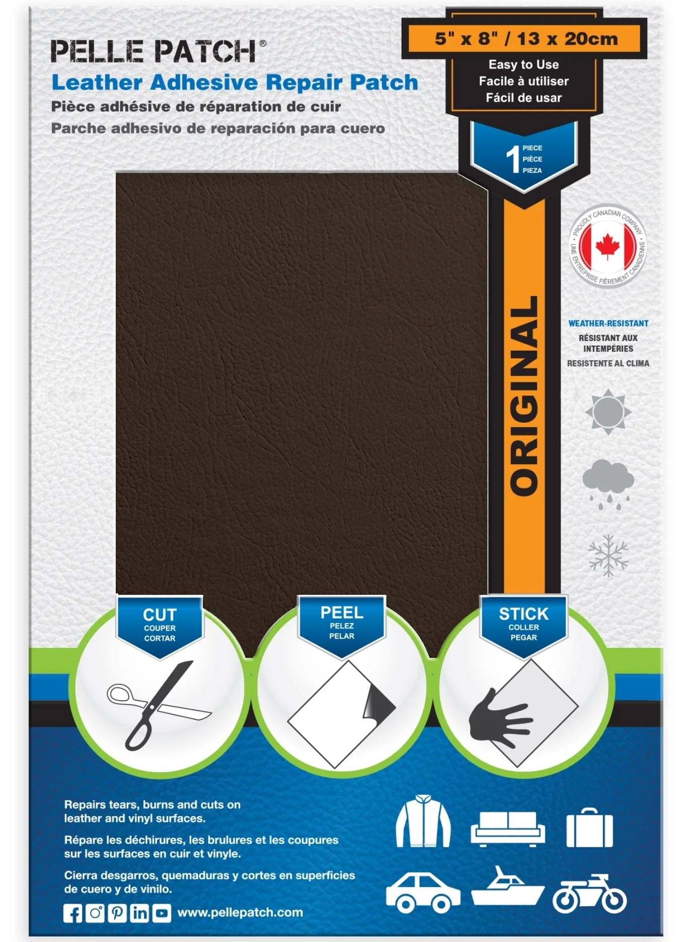 PELLE PATCH Leather Adhesive Repair Patch - Brown - 5 x 8 inch (13 x 20 cm) - Image 3