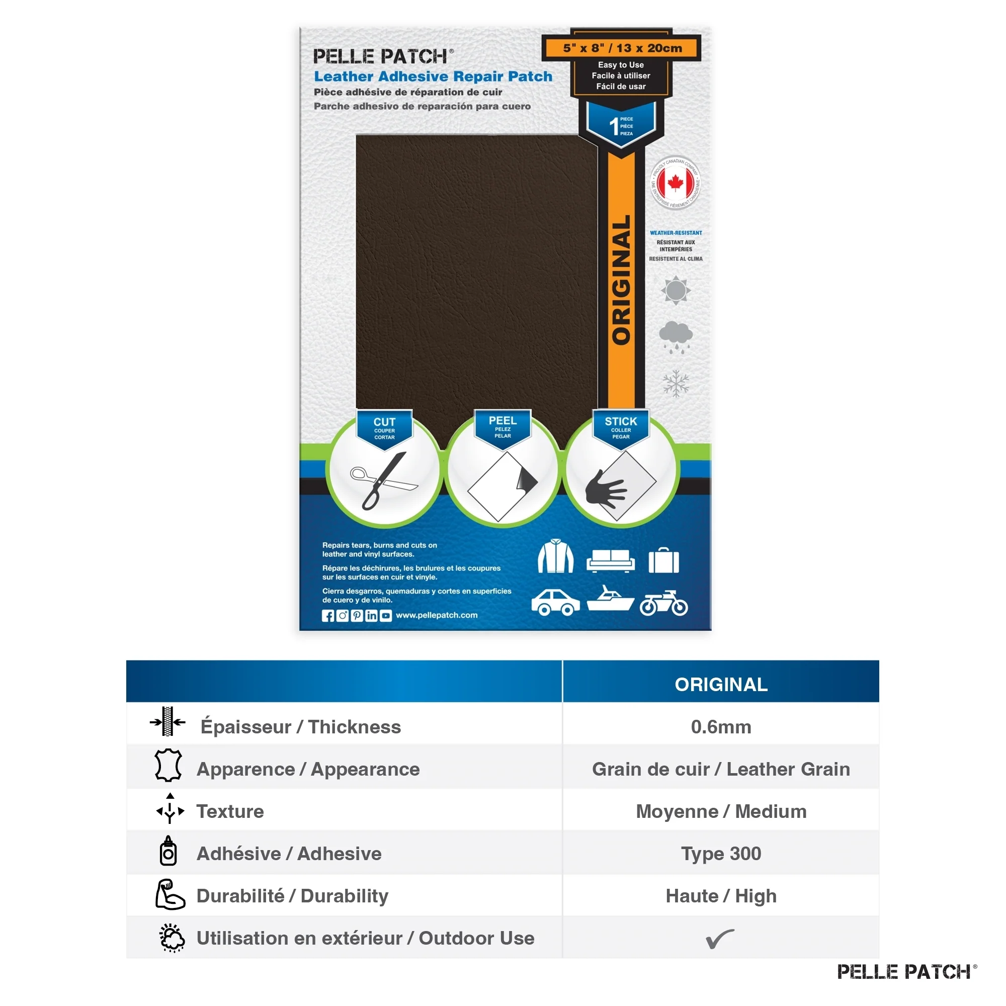 PELLE PATCH Leather Adhesive Repair Patch - Brown - 5 x 8 inch (13 x 20 cm) - Image 4