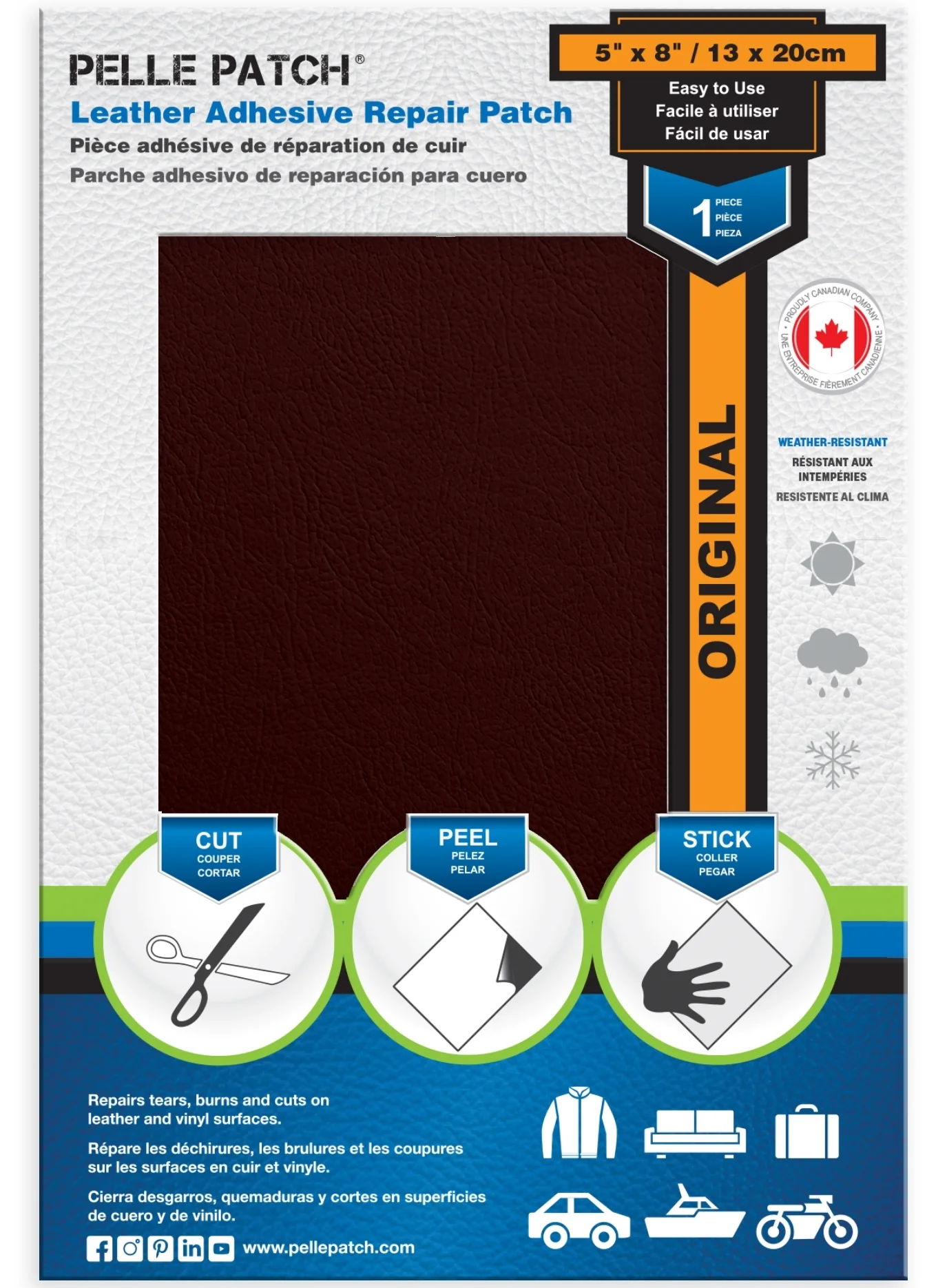 PELLE PATCH Leather Adhesive Repair Patch - Burgundy - 5 x 8 inch (13 x 20 cm) - Image 3
