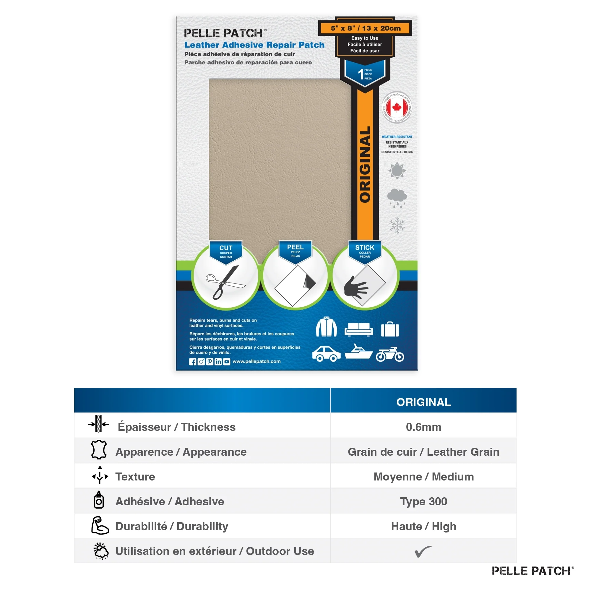 PELLE PATCH Leather Adhesive Repair Patch - Cream - 5 x 8 inch (13 x 20 cm) - Image 2