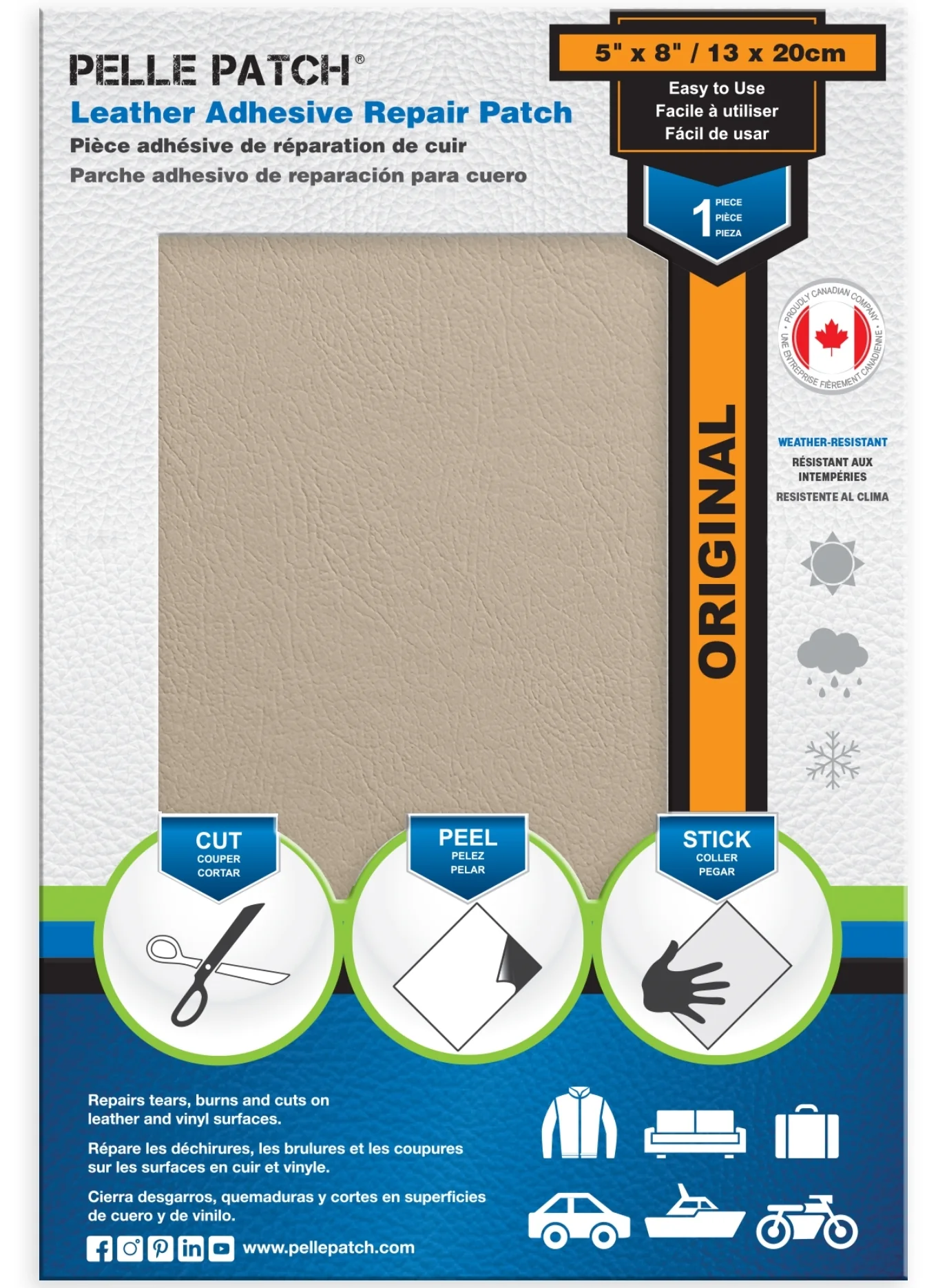 PELLE PATCH Leather Adhesive Repair Patch - Cream - 5 x 8 inch (13 x 20 cm) - Image 3