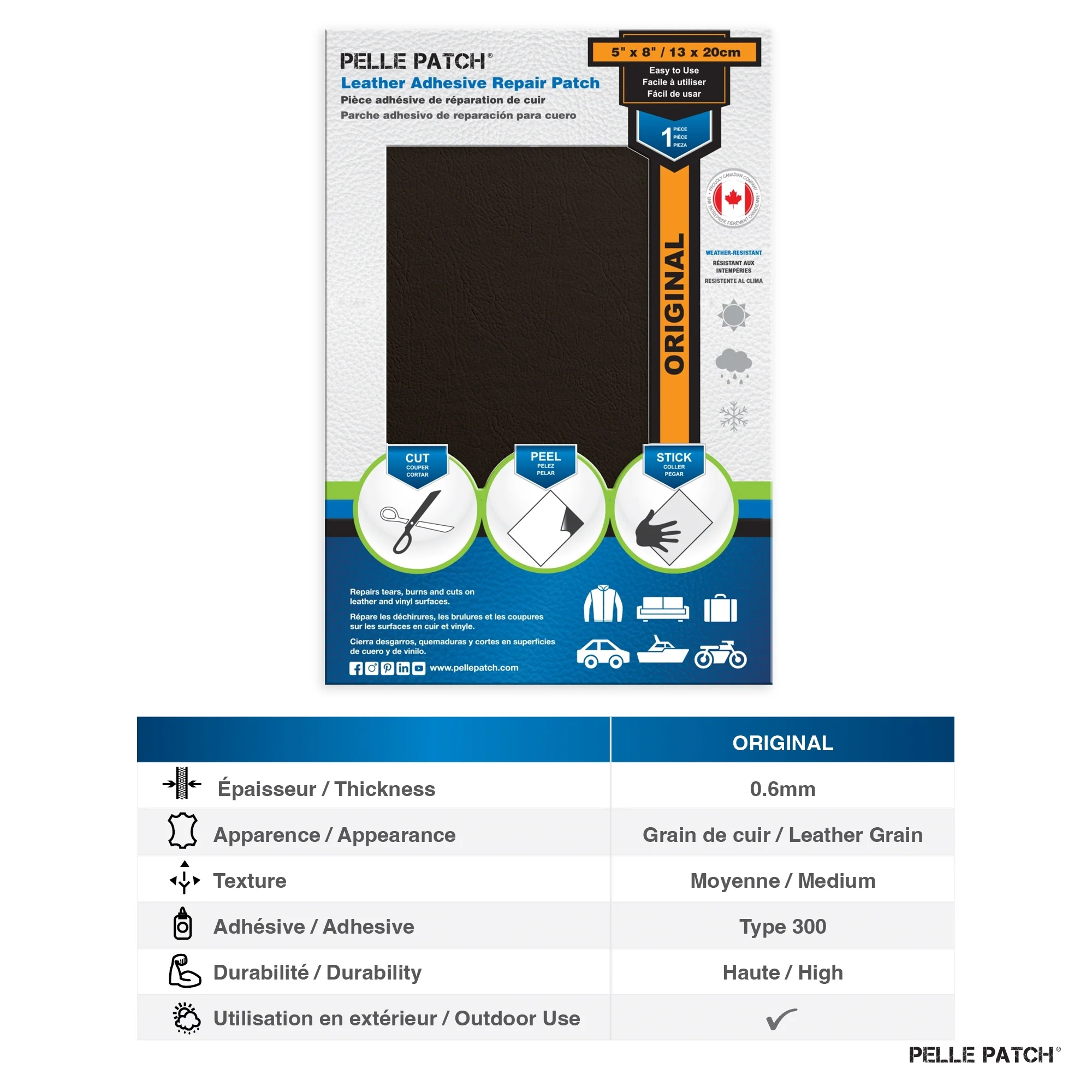 PELLE PATCH Leather Adhesive Repair Patch - Dark Brown - 5 x 8 inch (13 x 20 cm) - Image 2