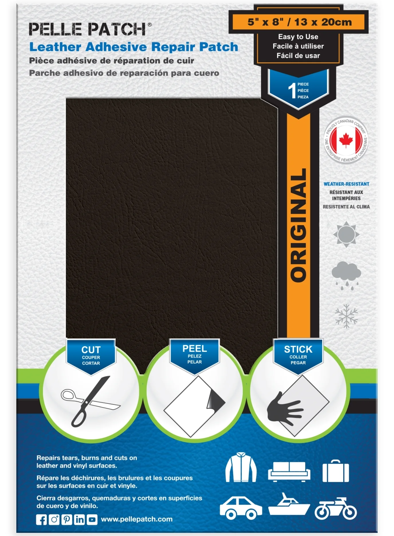 PELLE PATCH Leather Adhesive Repair Patch - Dark Brown - 5 x 8 inch (13 x 20 cm) - Image 3