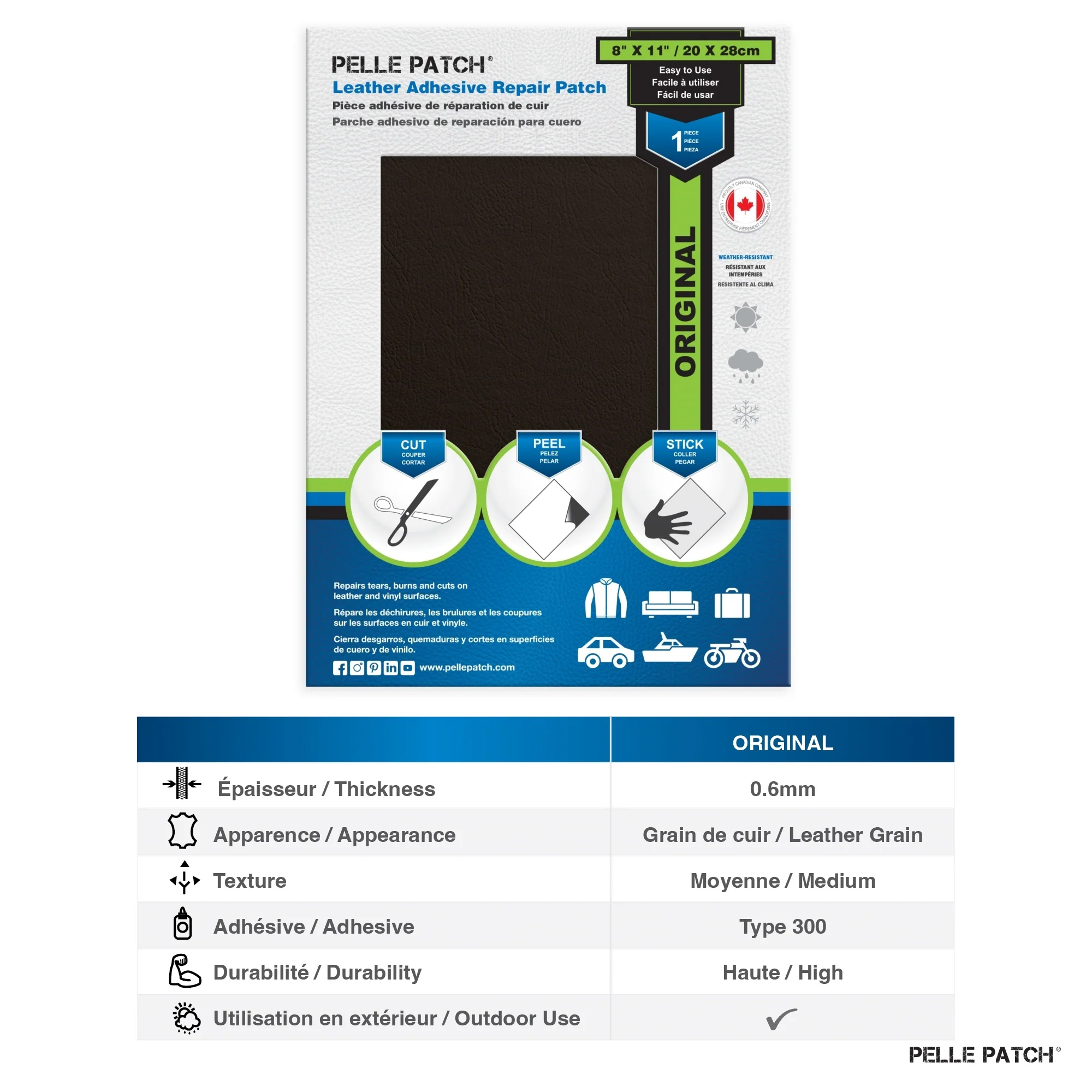 PELLE PATCH Leather Adhesive Repair Patch - Dark Brown - 8 x 11 inch (20 x 28 cm) - Image 2