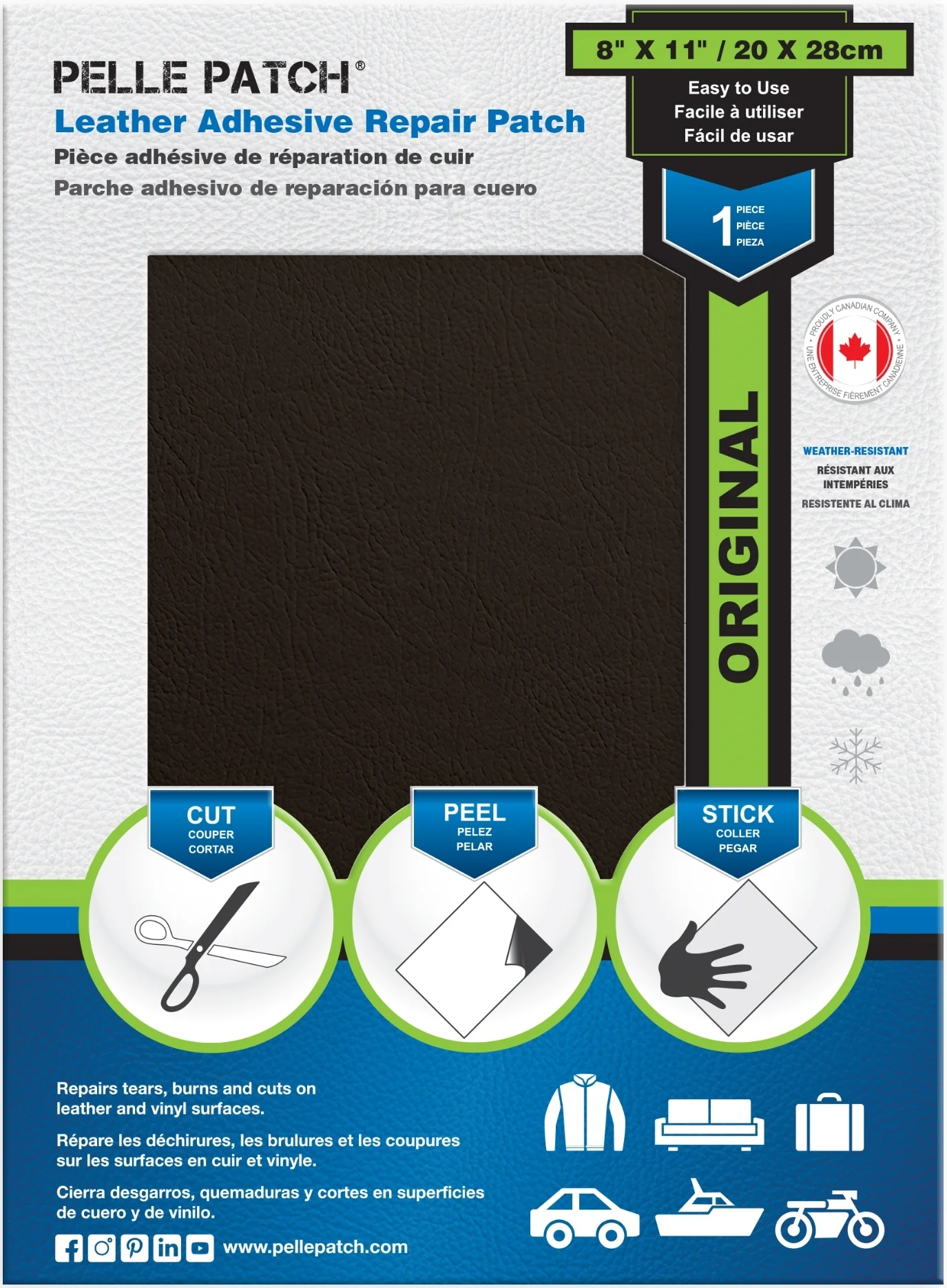 PELLE PATCH Leather Adhesive Repair Patch - Dark Brown - 8 x 11 inch (20 x 28 cm) - Image 3