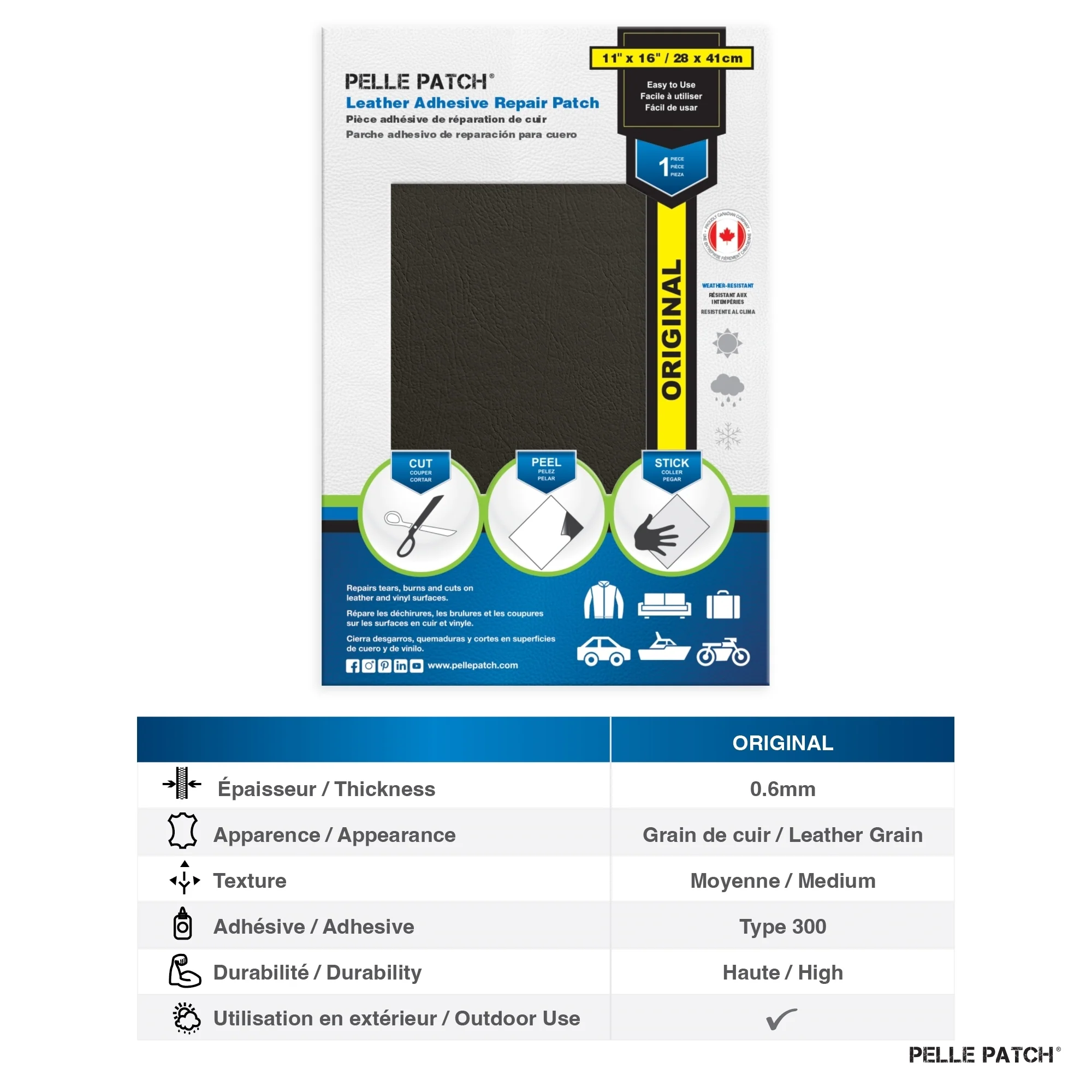 PELLE PATCH Leather Adhesive Repair Patch - Dark Grey - 11 x 16 inch (28 x 41 cm) - Image 3