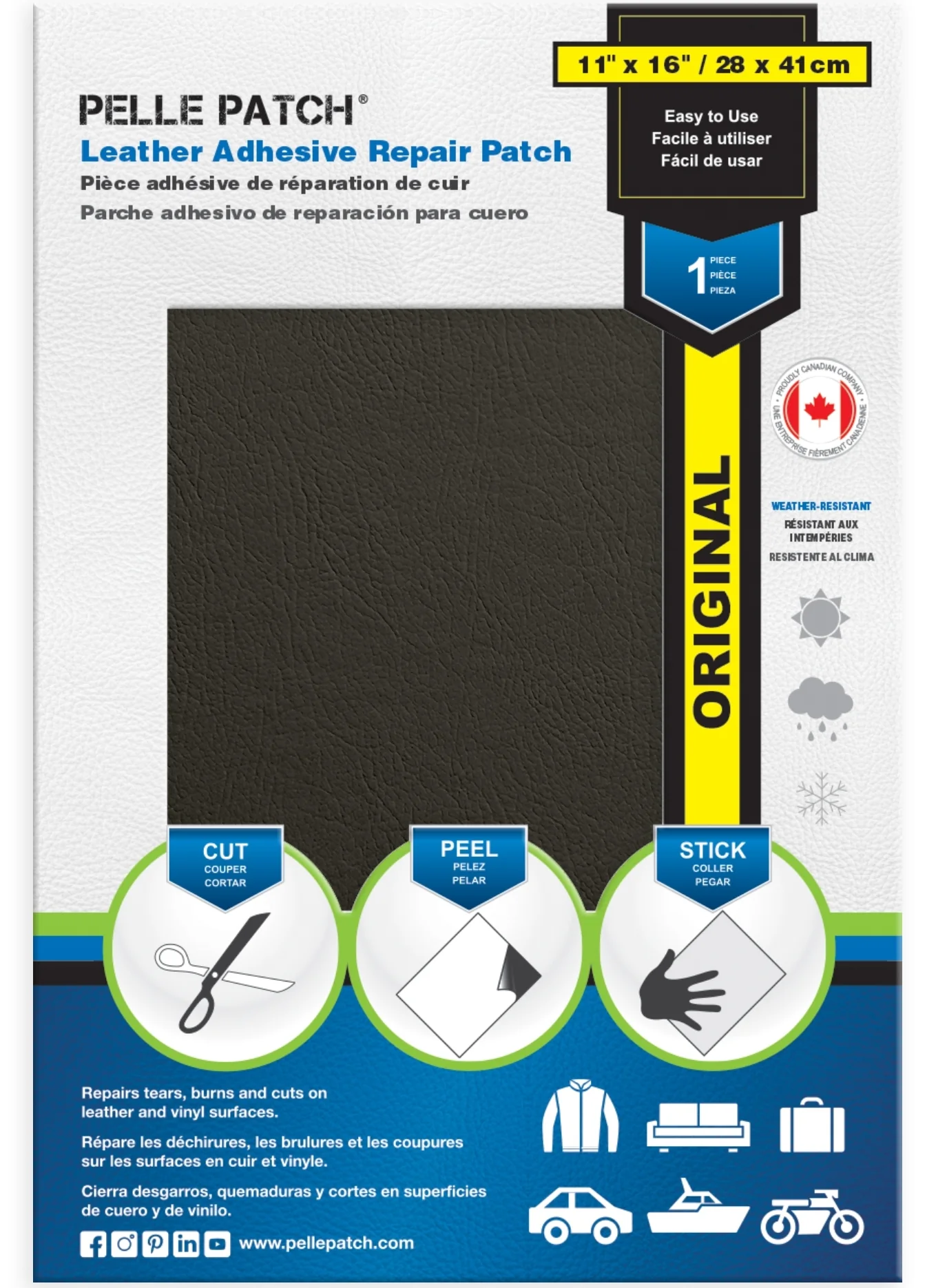 PELLE PATCH Leather Adhesive Repair Patch - Dark Grey - 11 x 16 inch (28 x 41 cm) - Image 4