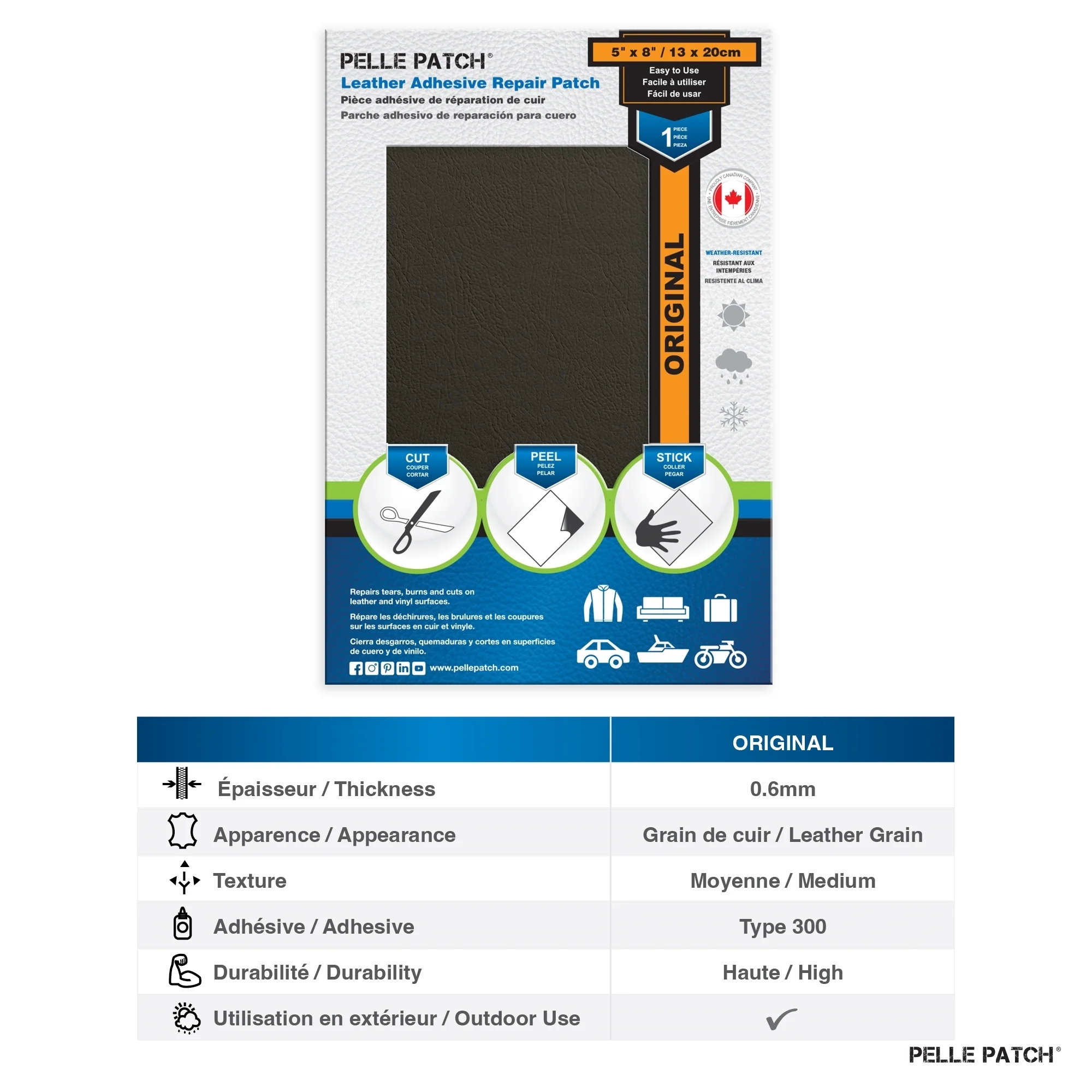 PELLE PATCH Leather Adhesive Repair Patch - Dark Grey - 5 x 8 inch (13 x 20 cm) - Image 4
