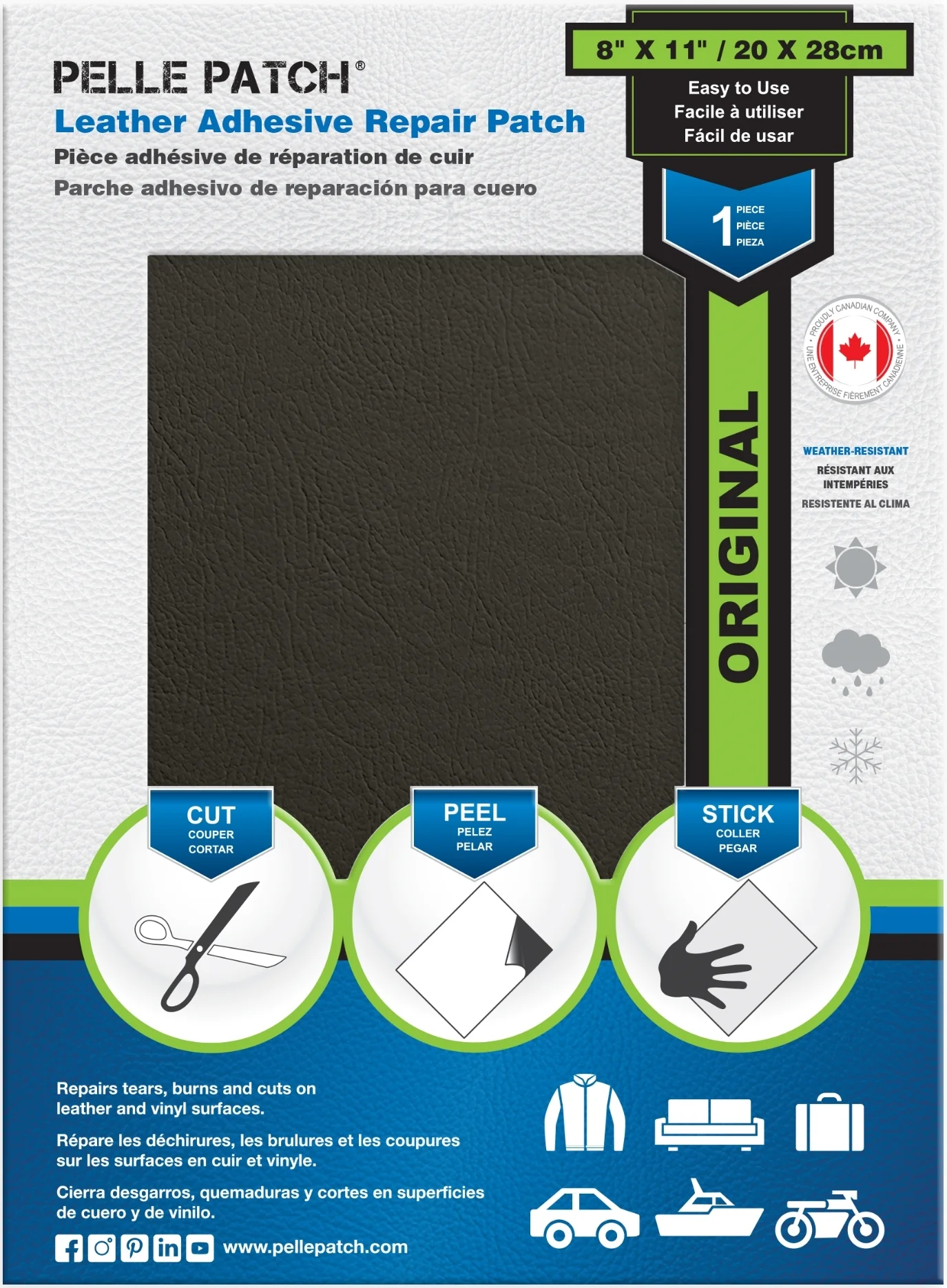 PELLE PATCH Leather Adhesive Repair Patch - Dark Grey - 8 x 11 inch (20 x 28 cm) - Image 3