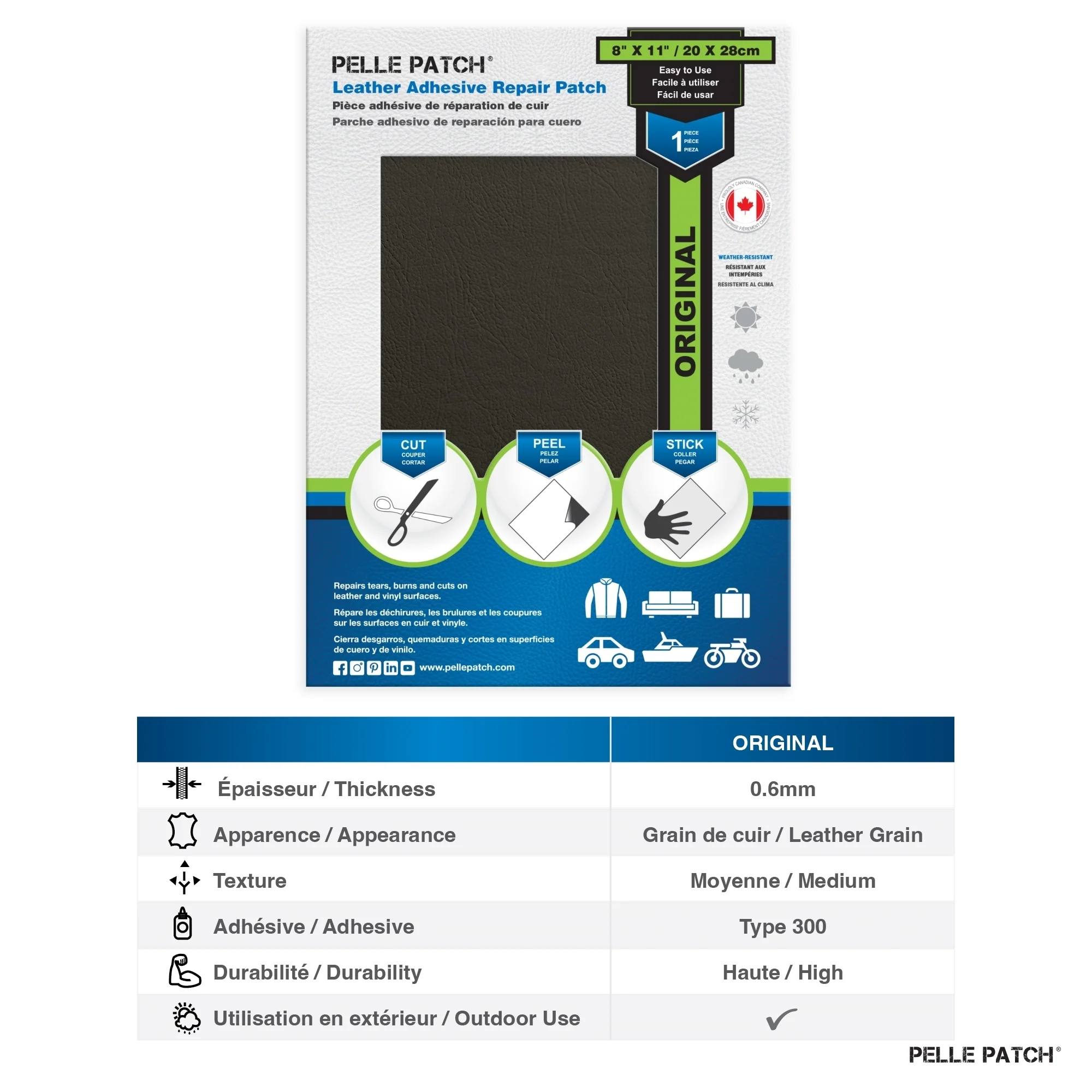 PELLE PATCH Leather Adhesive Repair Patch - Dark Grey - 8 x 11 inch (20 x 28 cm) - Image 4