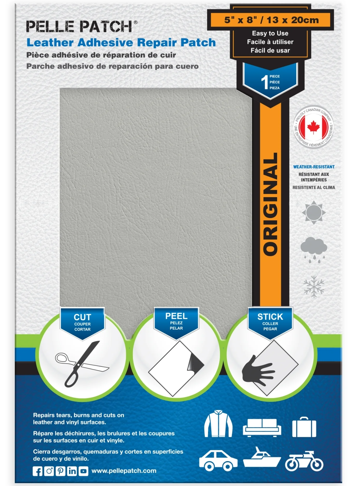 PELLE PATCH Leather Adhesive Repair Patch - Light Grey - 5 x 8 inch (13 x 20 cm) - Image 3