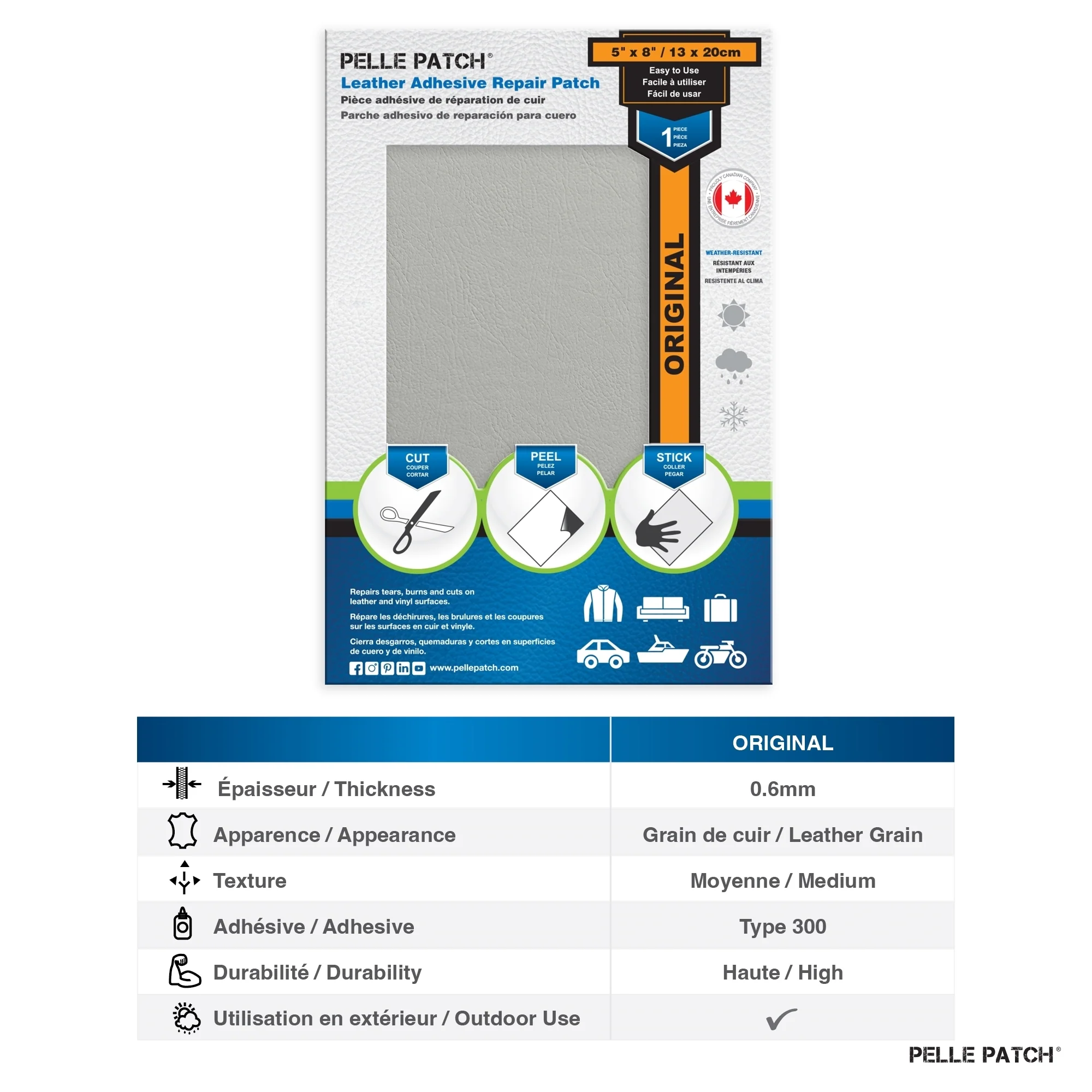 PELLE PATCH Leather Adhesive Repair Patch - Light Grey - 5 x 8 inch (13 x 20 cm) - Image 4