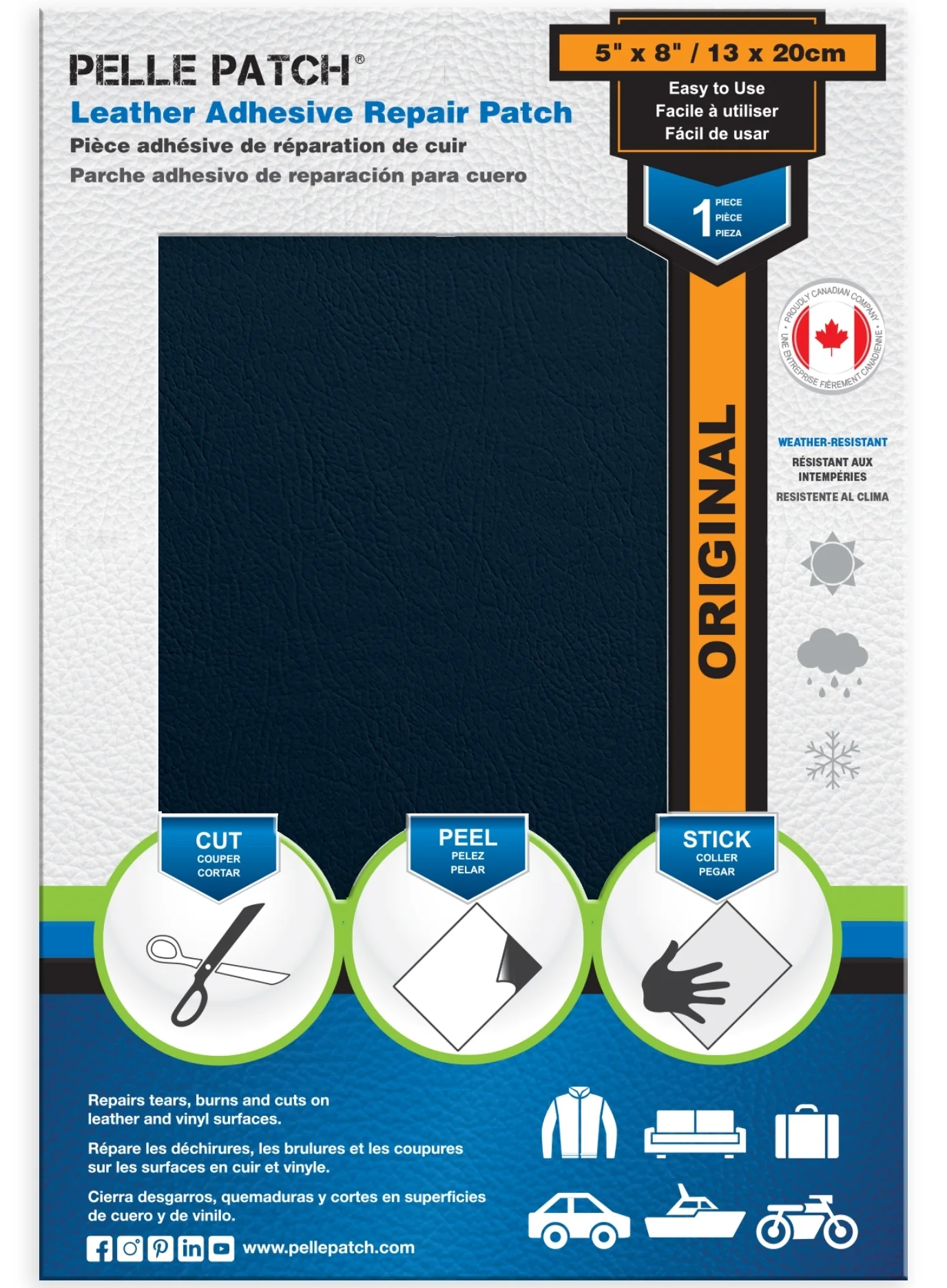 PELLE PATCH Leather Adhesive Repair Patch - Medium Blue - 5 x 8 inch (13 x 20 cm) - Image 3