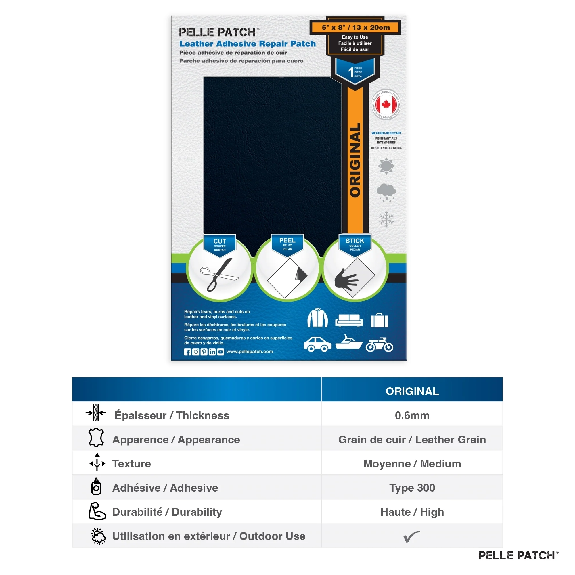 PELLE PATCH Leather Adhesive Repair Patch - Medium Blue - 5 x 8 inch (13 x 20 cm) - Image 4