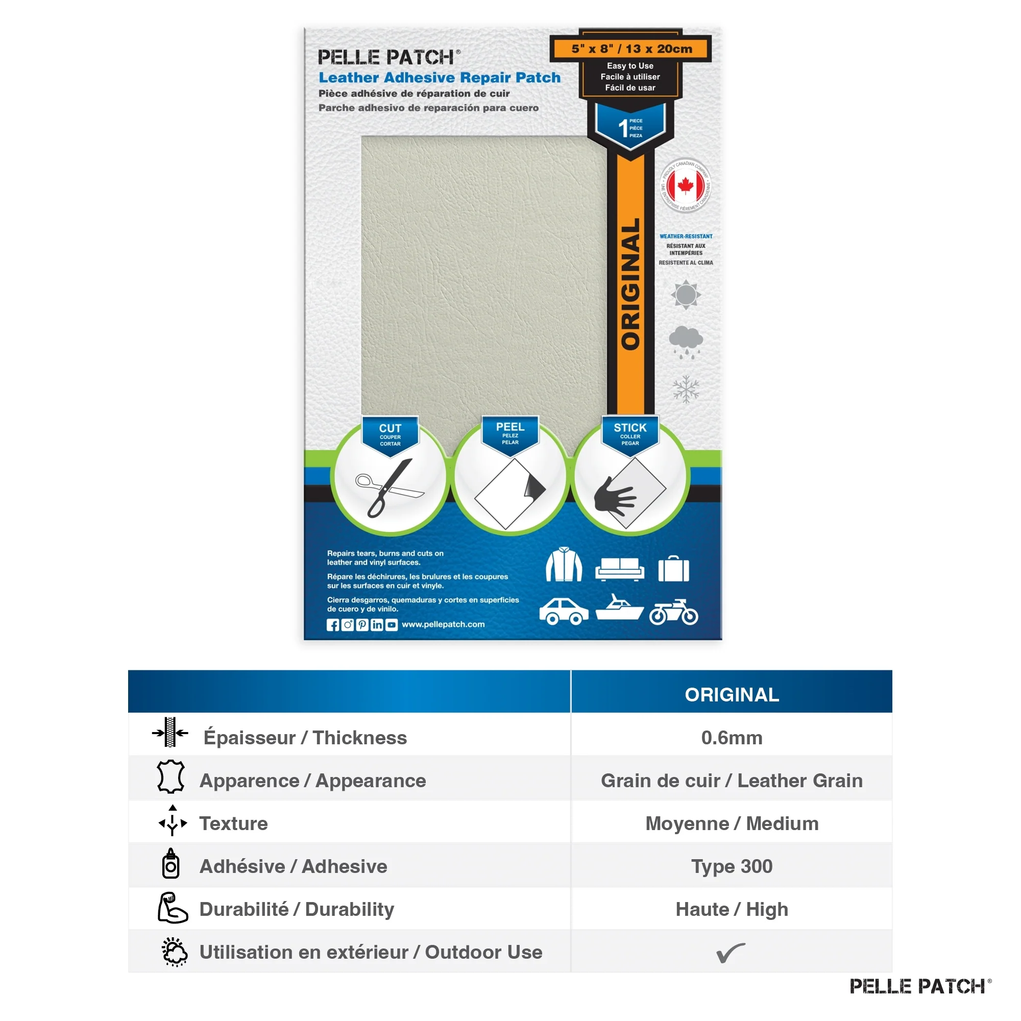 PELLE PATCH Leather Adhesive Repair Patch - OffWhite - 5 x 8 inch (13 x 20 cm) - Image 2